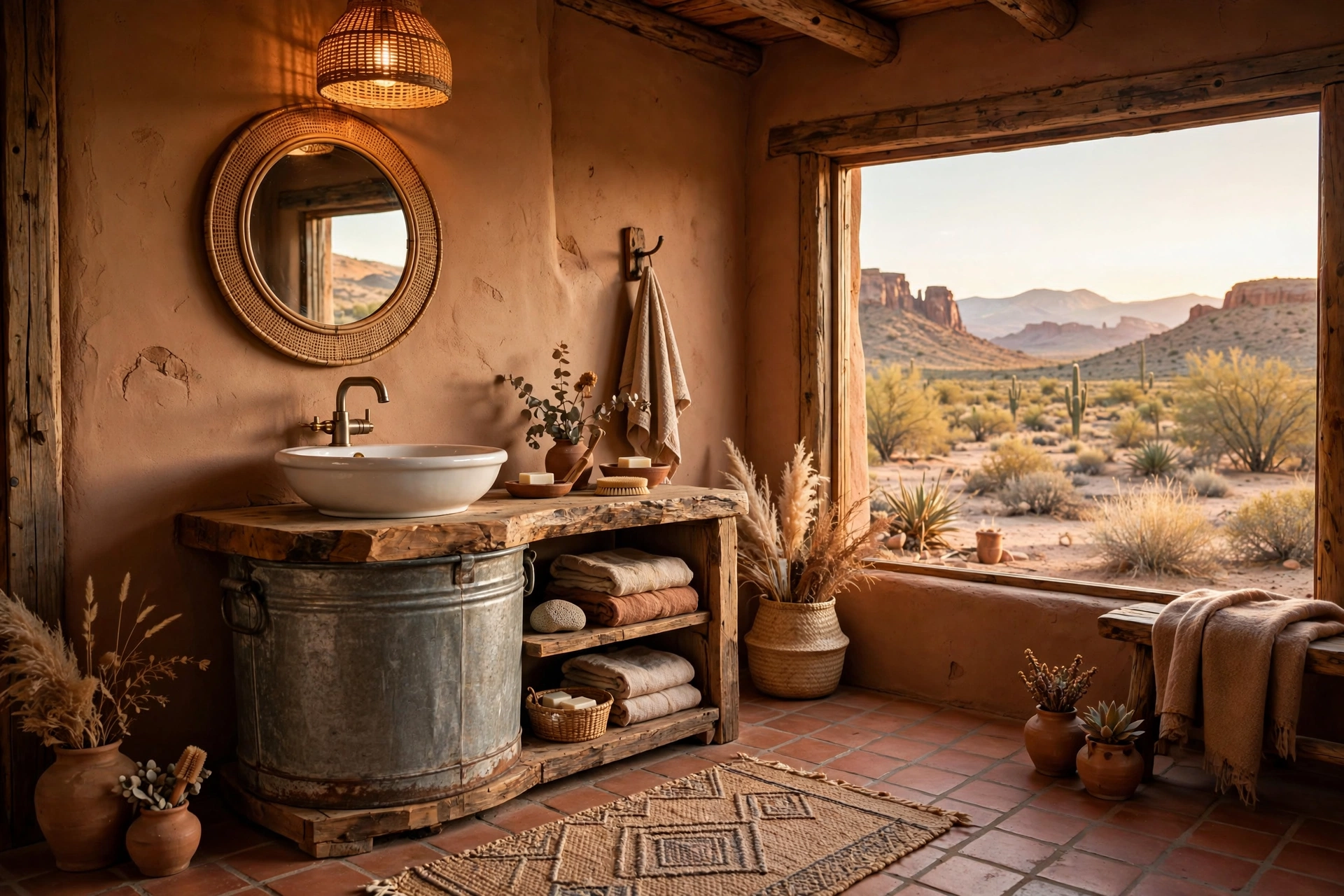 Set the sink in a galvanized bucket base