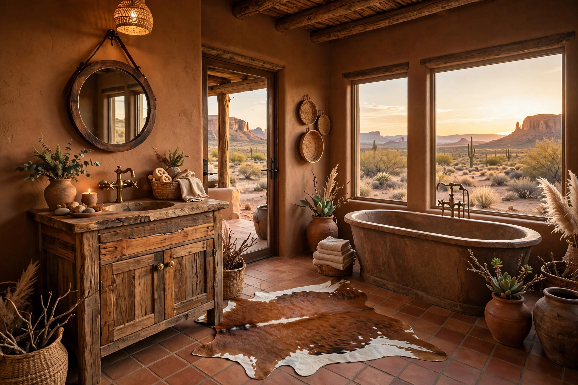 Roll out a cowhide bath mat