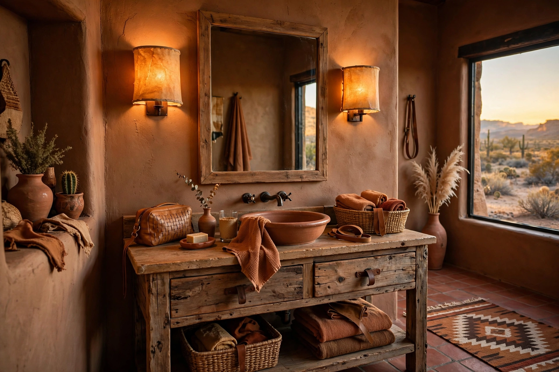 Shade sconces with rawhide