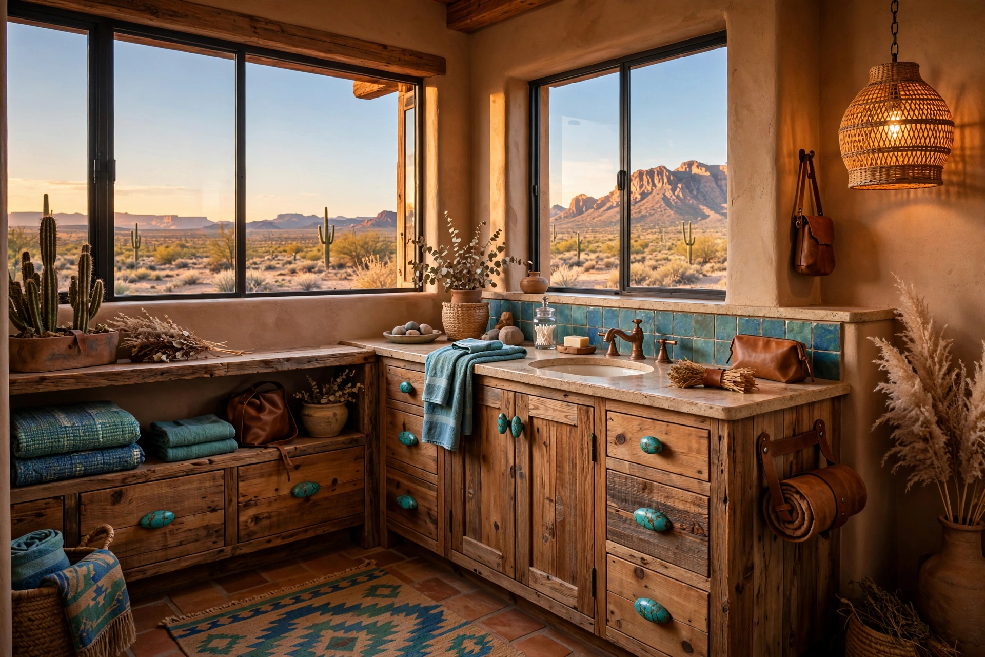 Add turquoise cabinet knobs