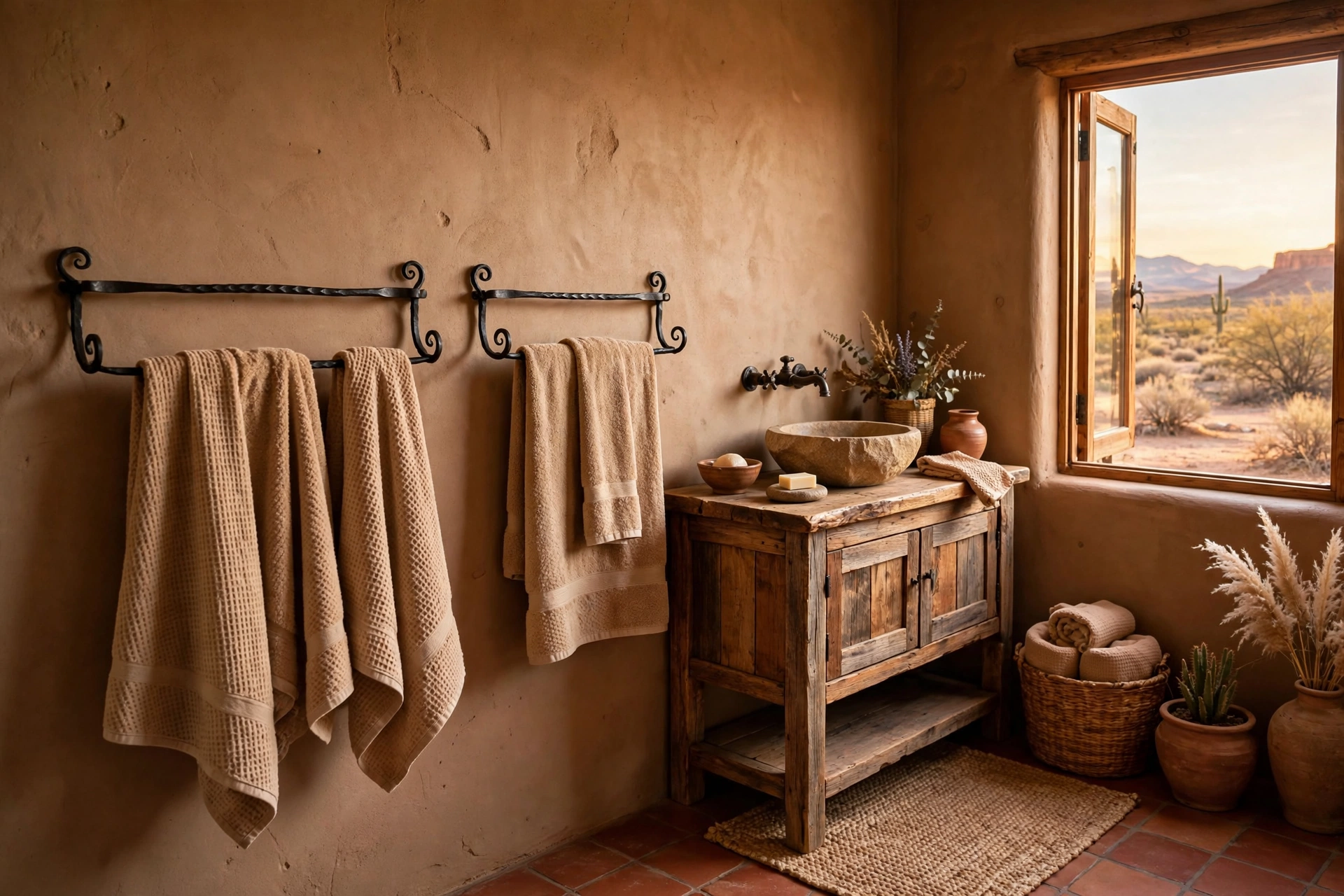 Mount wrought iron towel bars