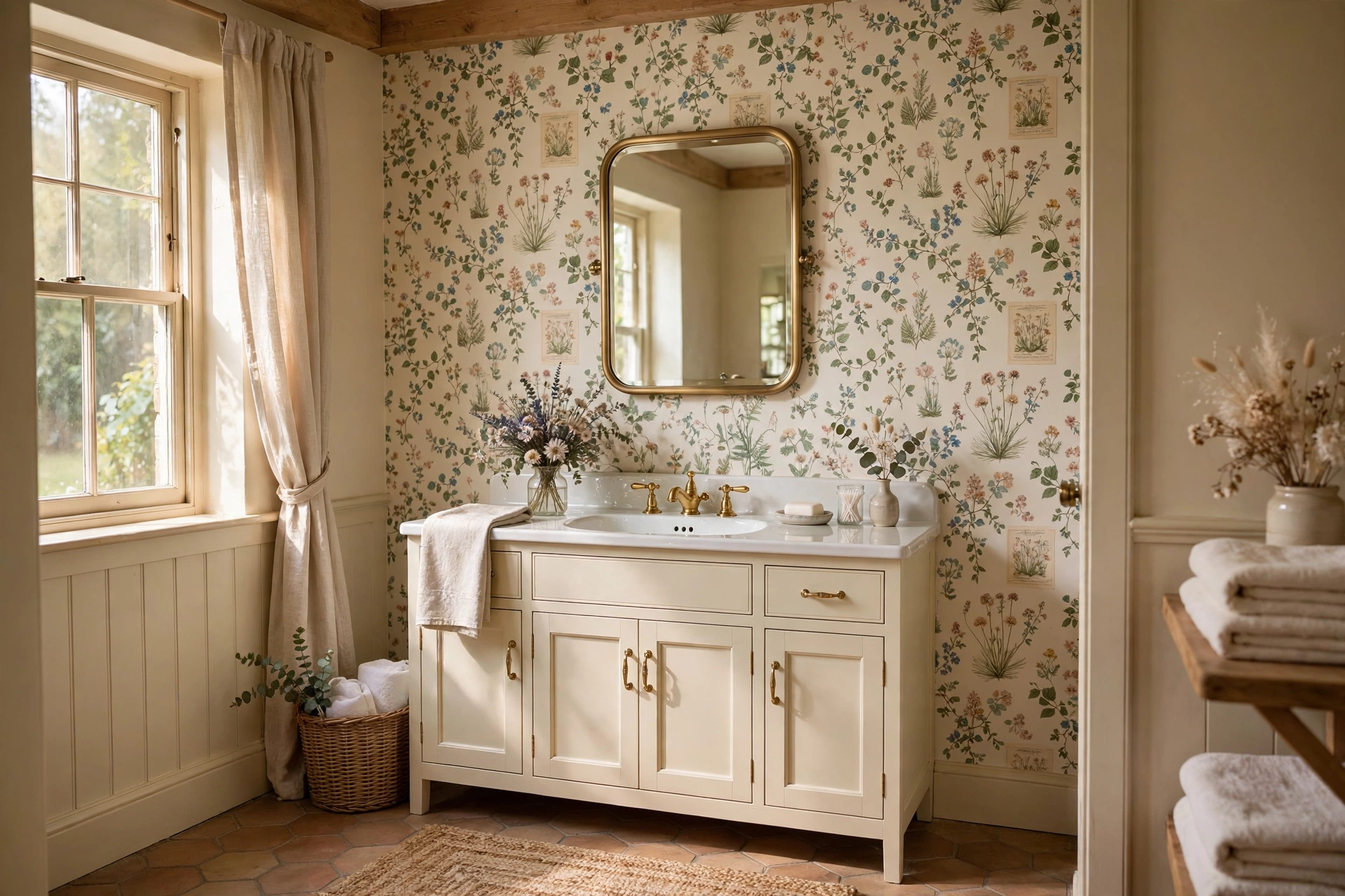 Add floral wallpaper to one wall