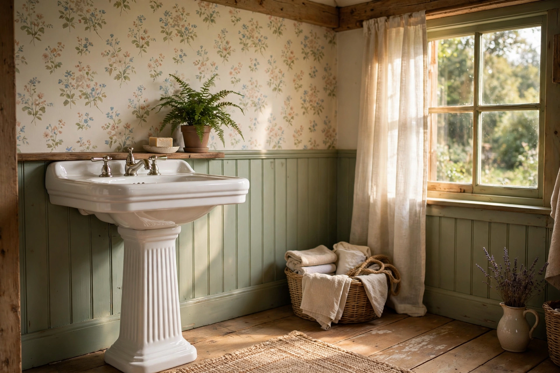 Choose a pedestal sink with curved lines