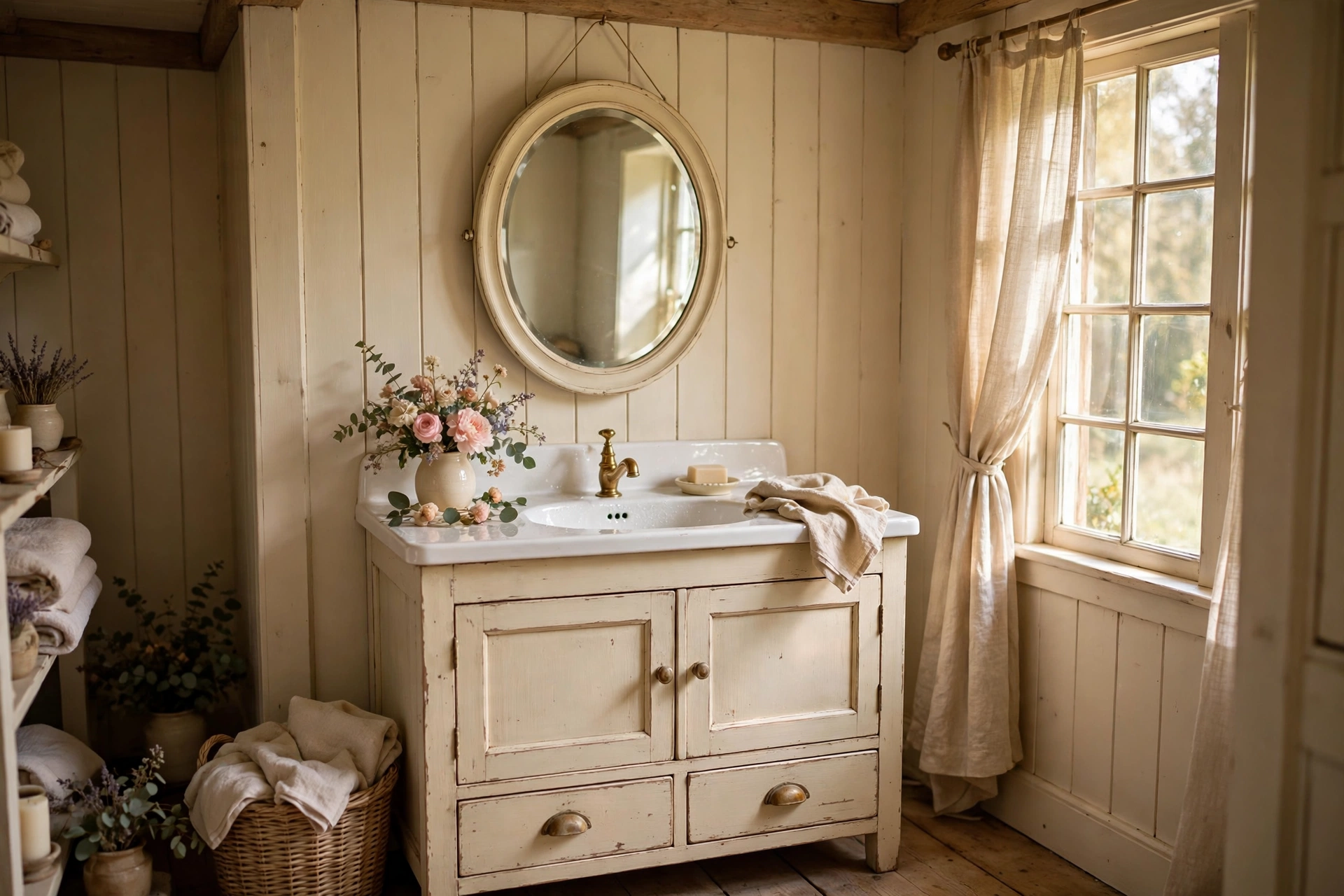Hang a vintage-style oval mirror