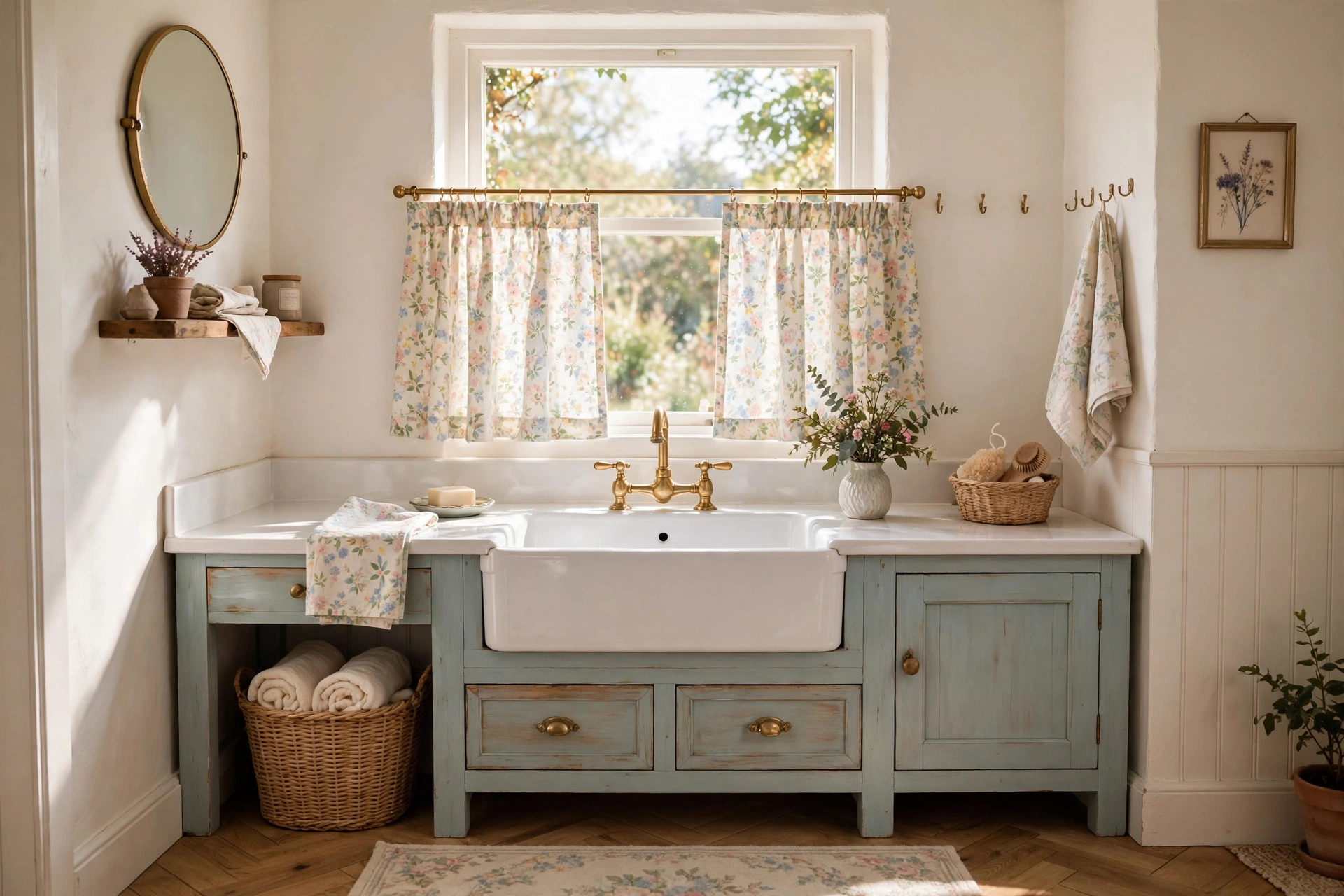 Dress the window with a floral cafe curtain