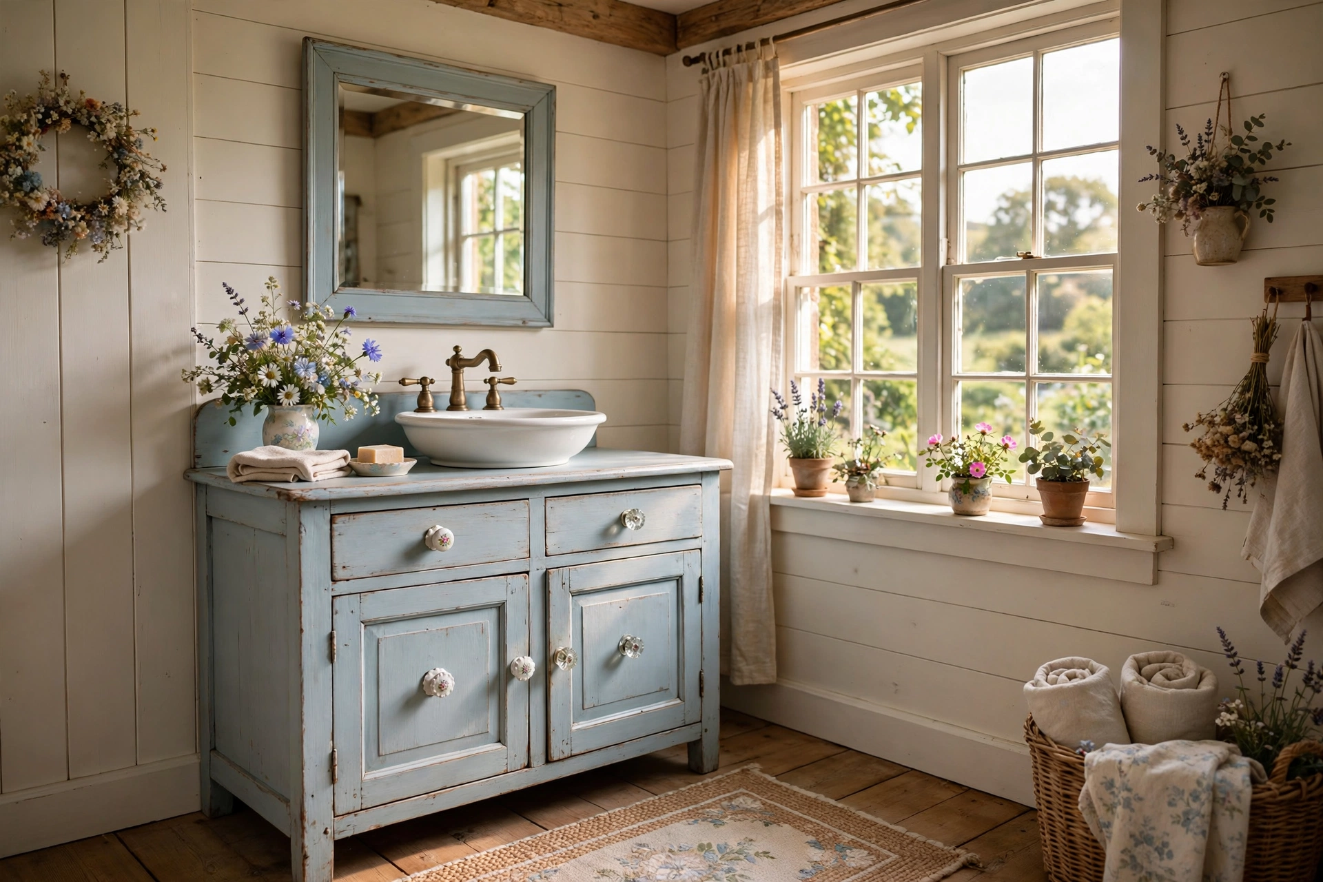 Paint an old vanity in a pastel shade