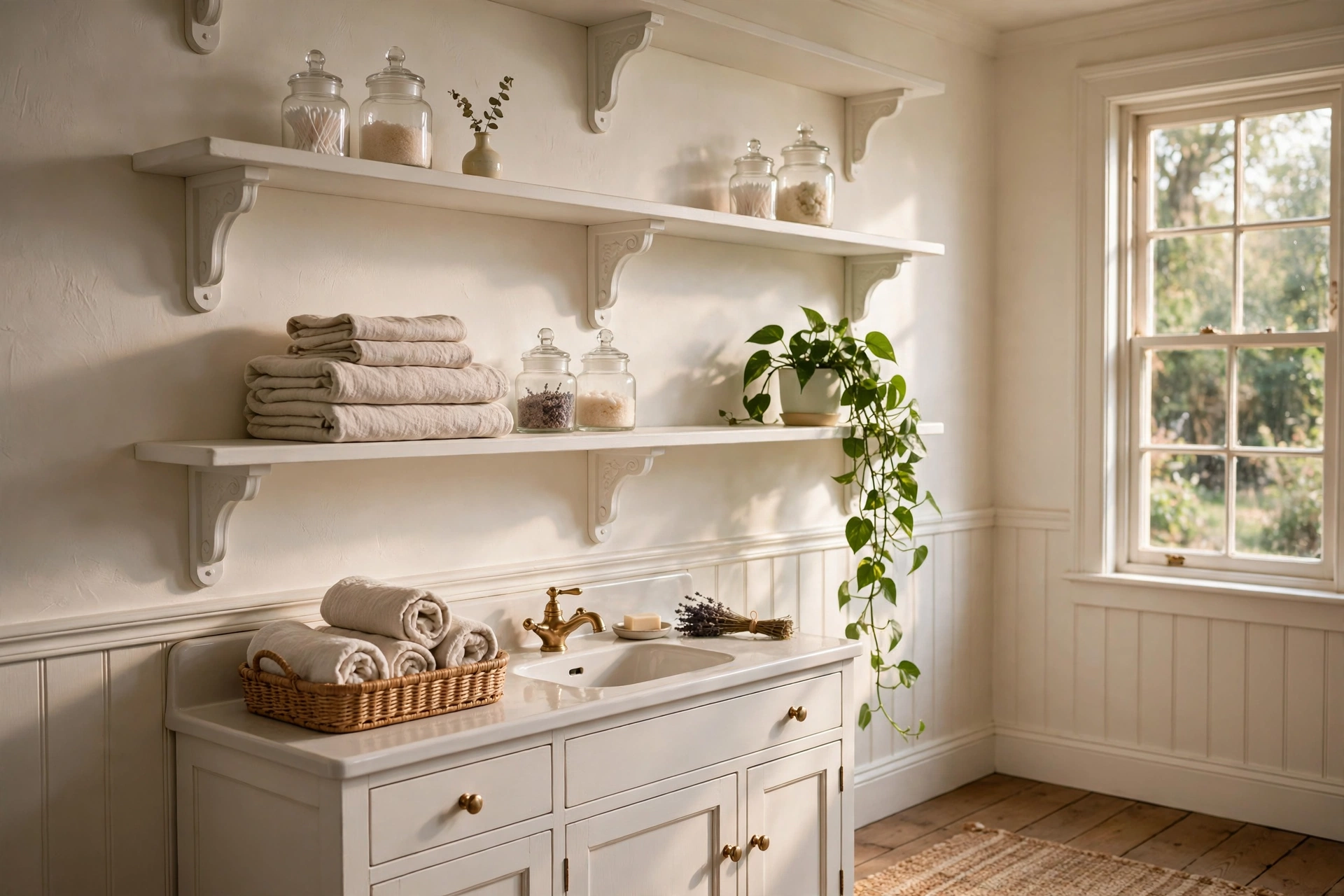 Add open shelves with corbel brackets