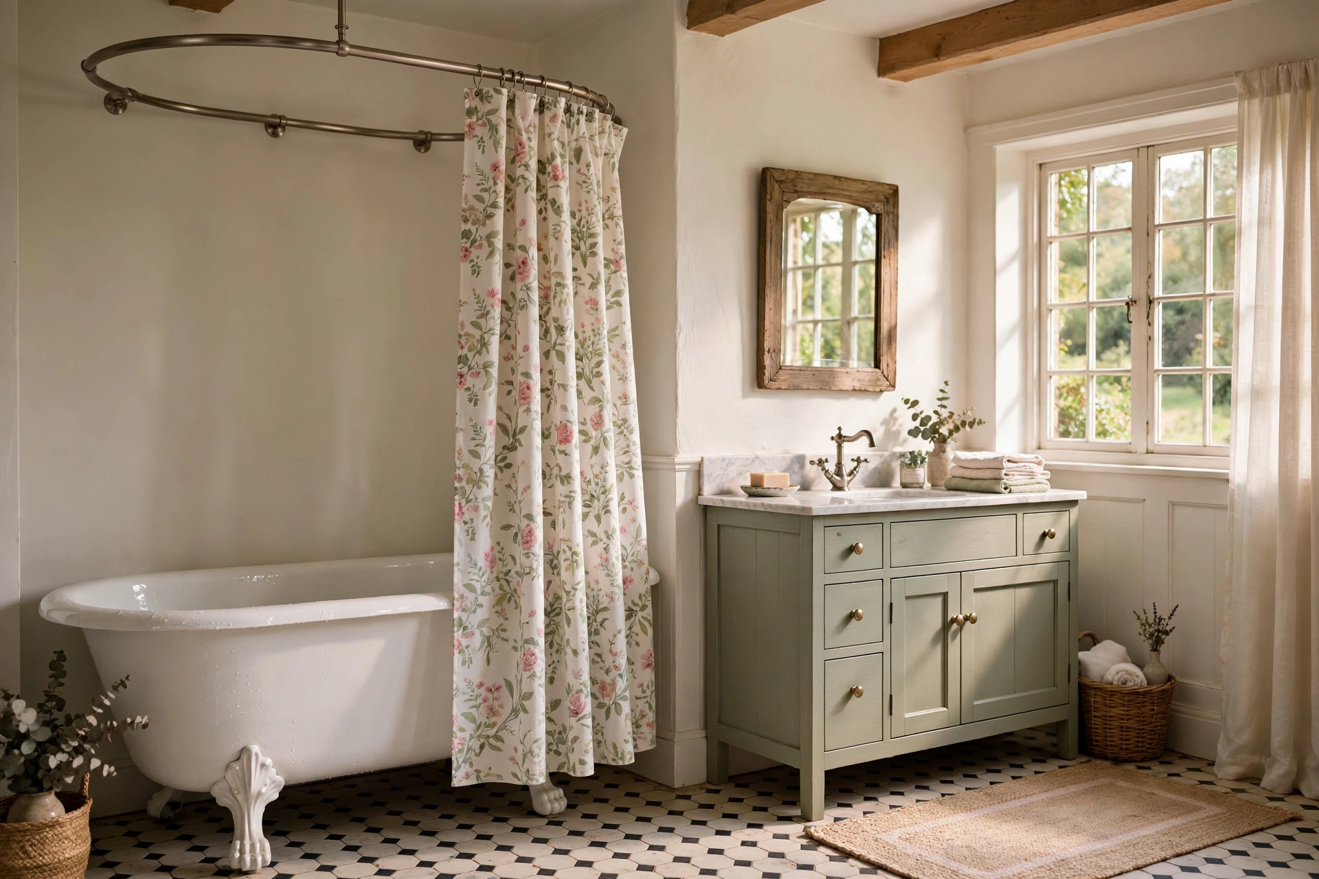 Choose a clawfoot tub with a curtain ring