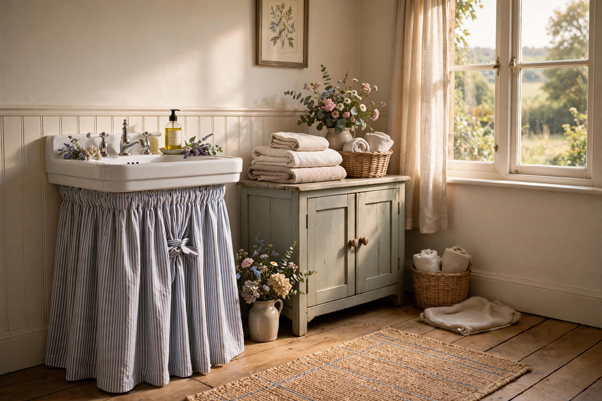 Use a skirted sink instead of a vanity