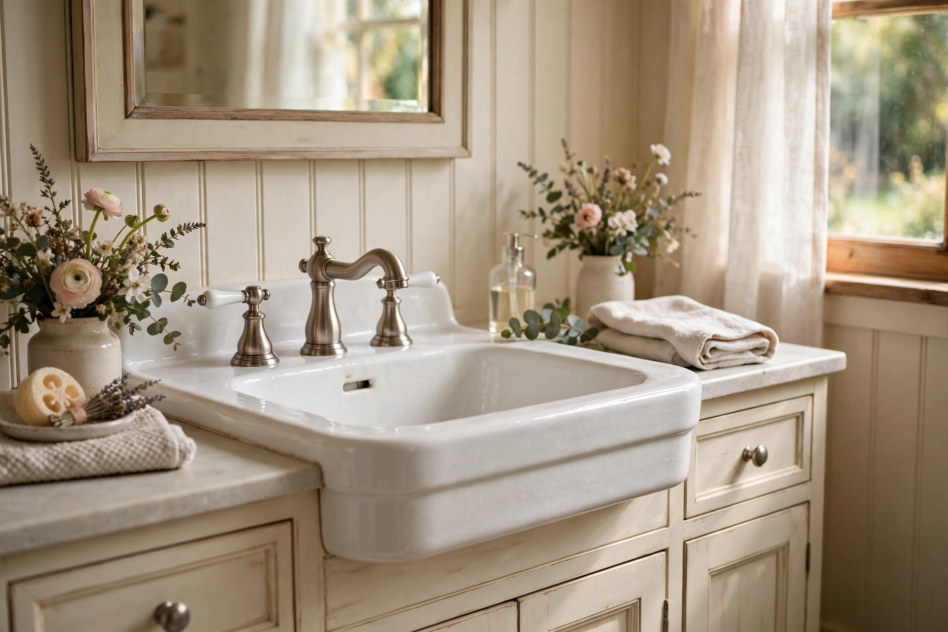 Choose brushed nickel or porcelain fixtures