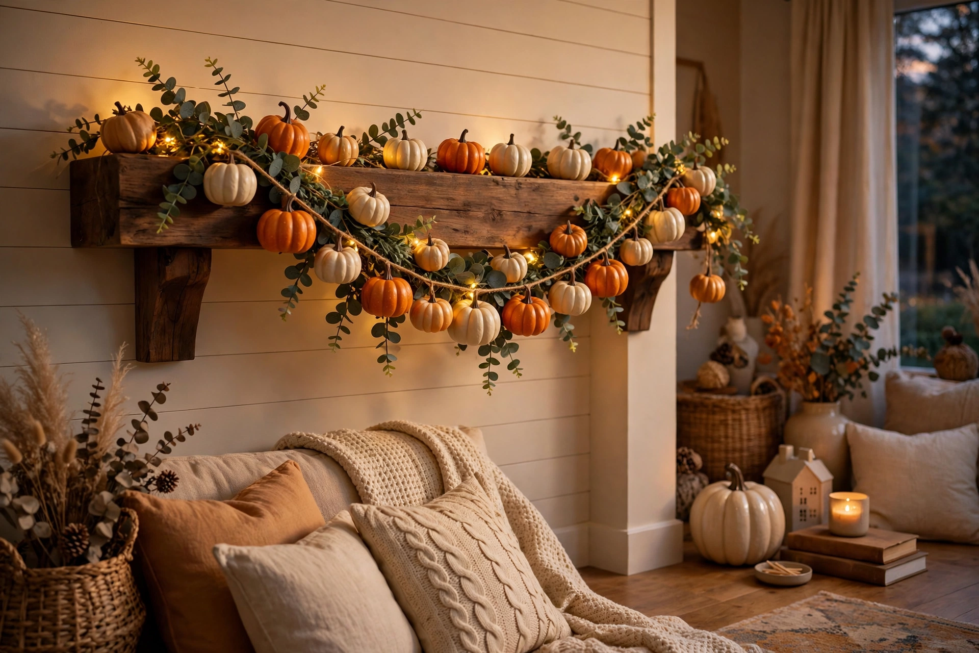 Mantel pumpkin garland