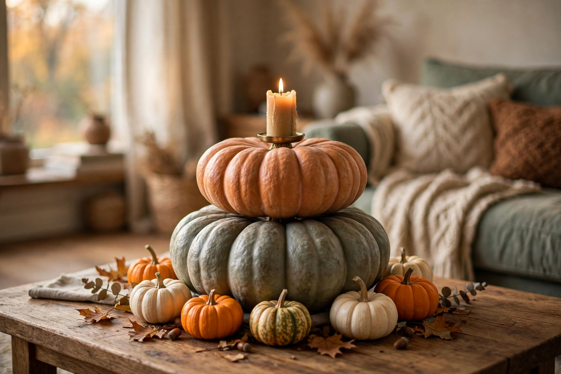 Pumpkin coffee table stack