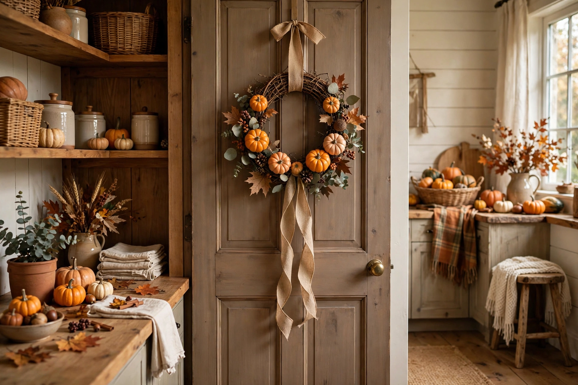 Pumpkin interior door wreath