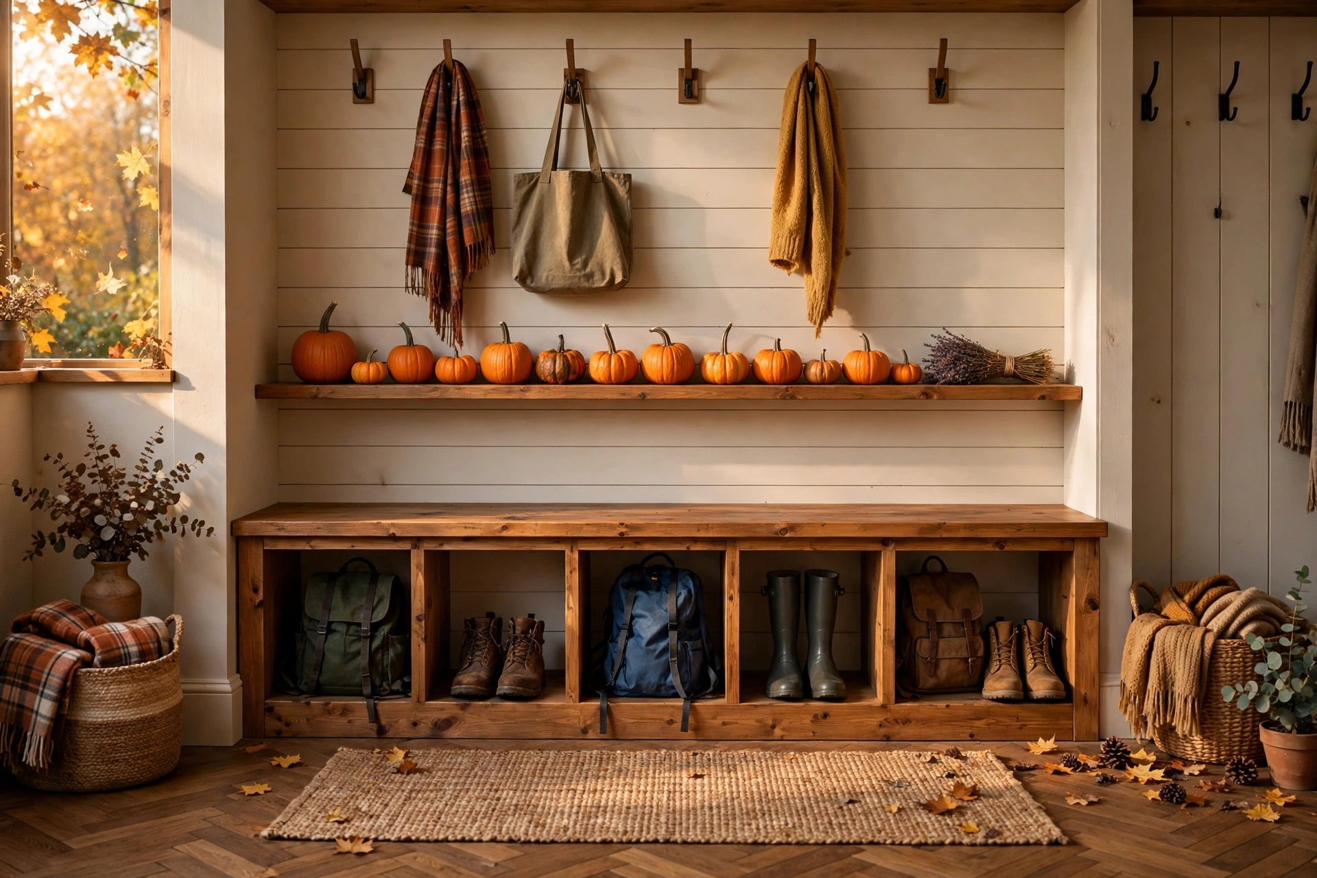 Pumpkin mudroom bench