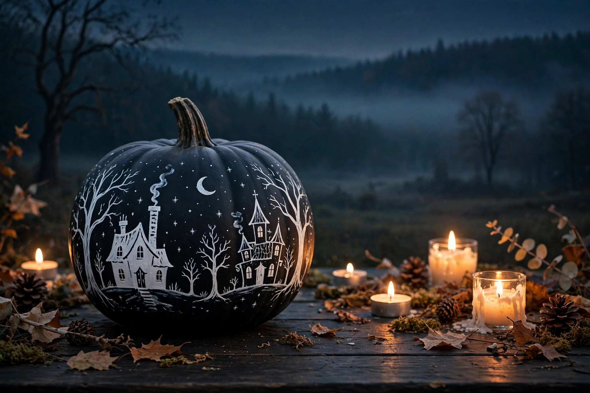 Haunted-House Silhouette Pumpkins