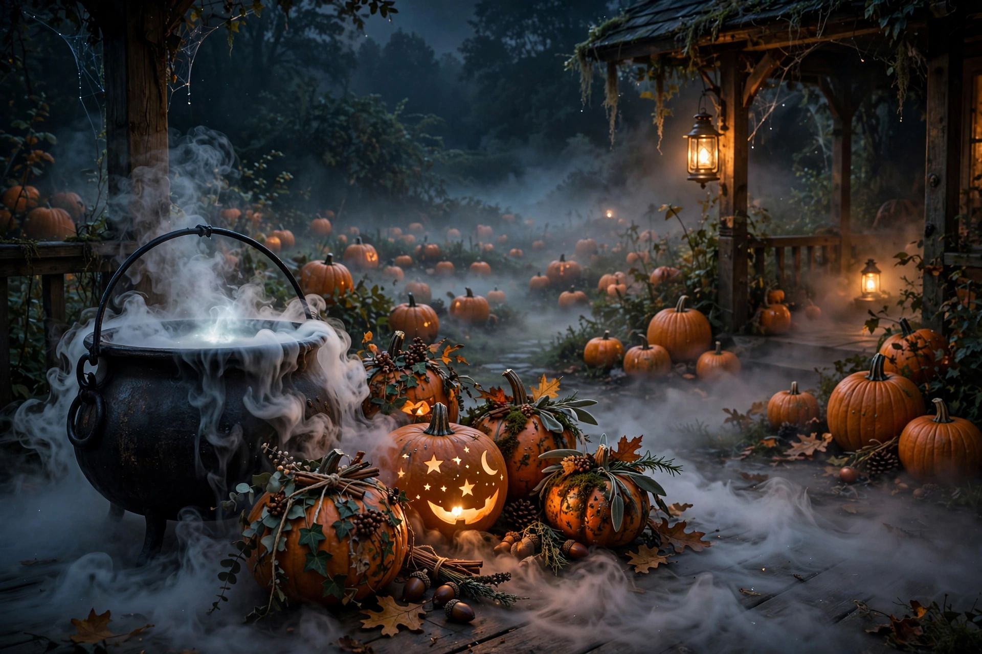 Dry-Ice Cauldron Pumpkin Display