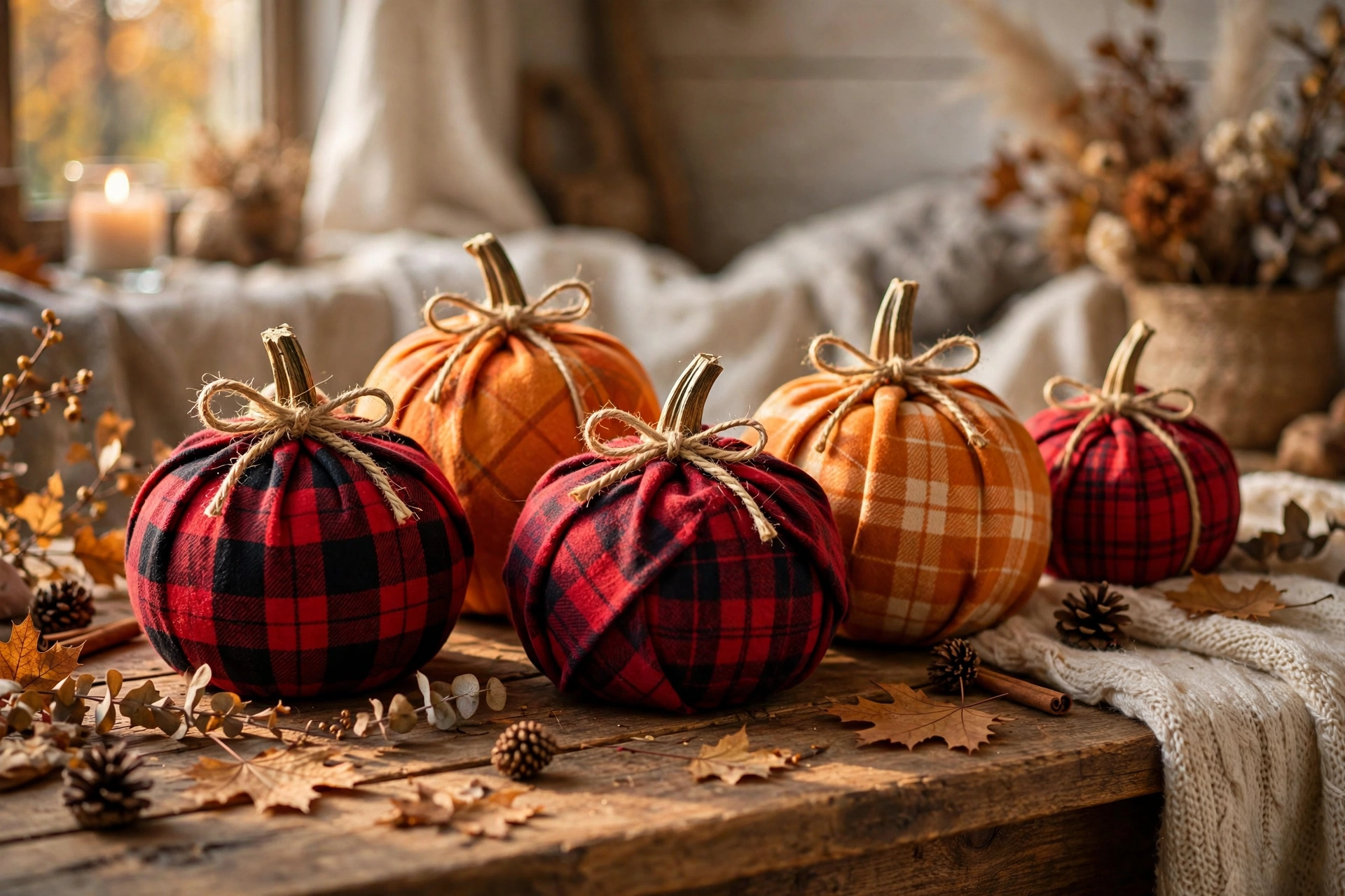 Flannel-Wrapped Pumpkins