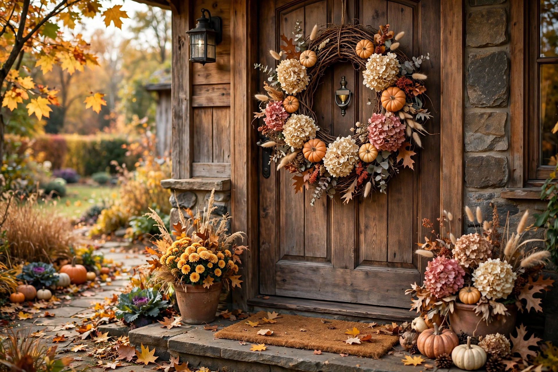 Dried Hydrangea Pumpkin Wreath