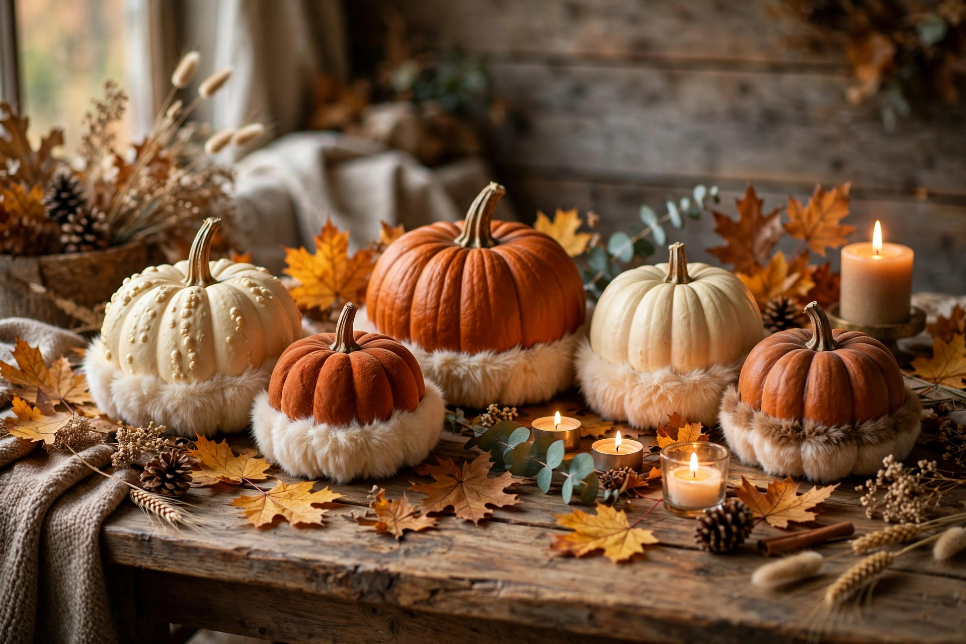 Faux Fur-Trimmed Pumpkins