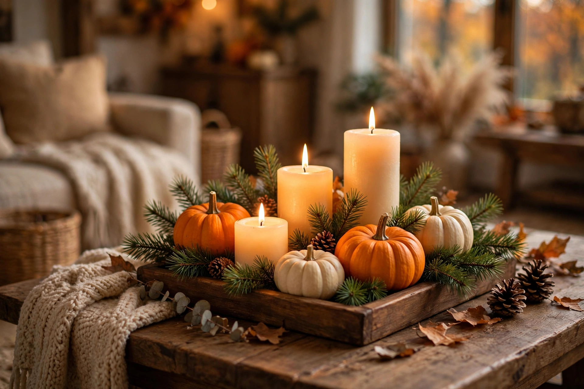 Pumpkin and Candle Tray Vignette