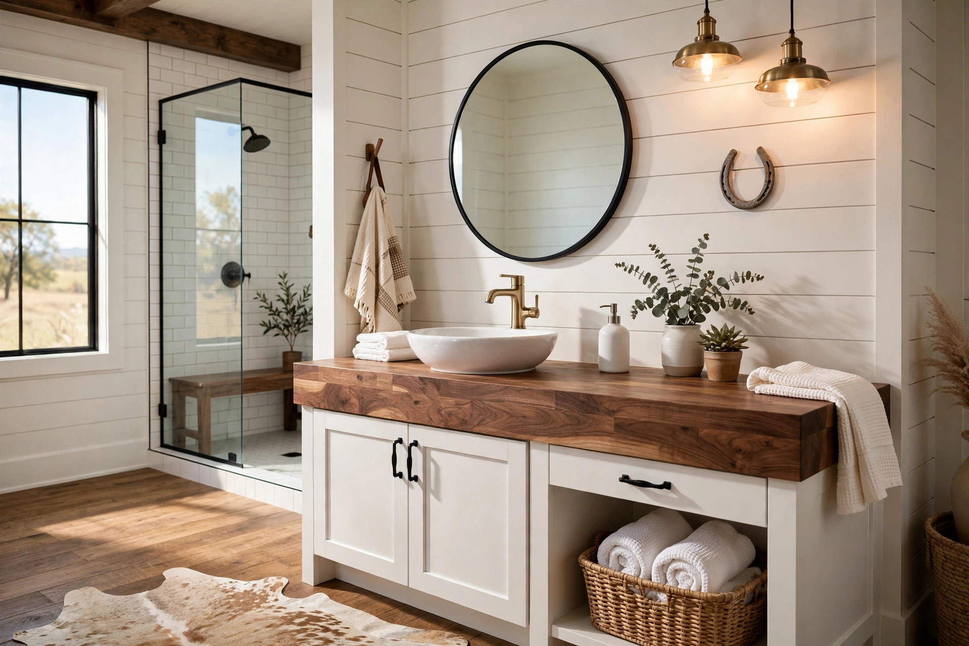 Top the vanity with butcher block