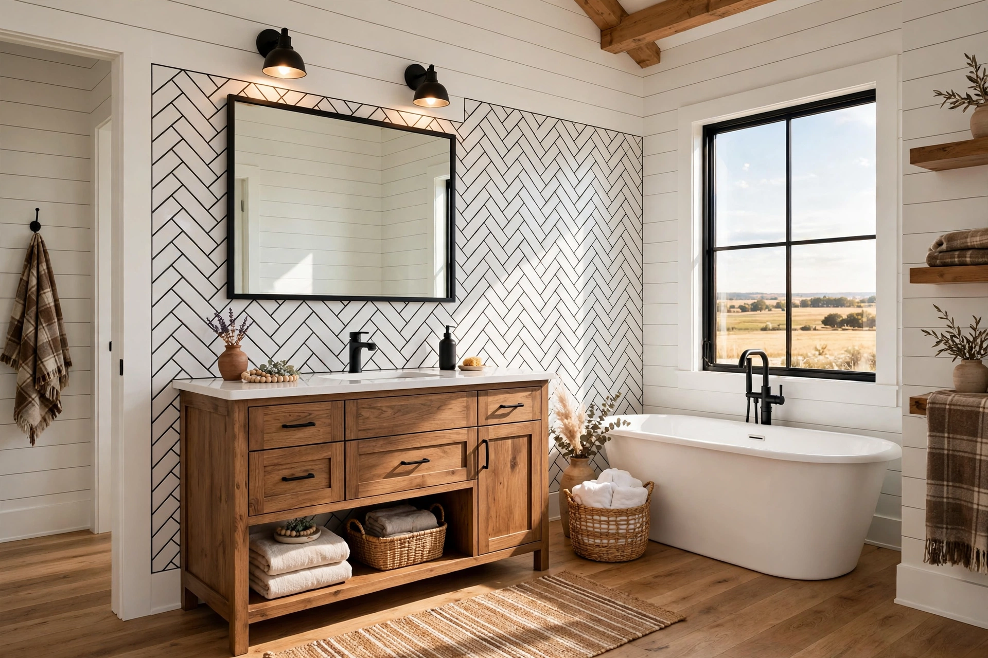 Lay subway tile with dark grout