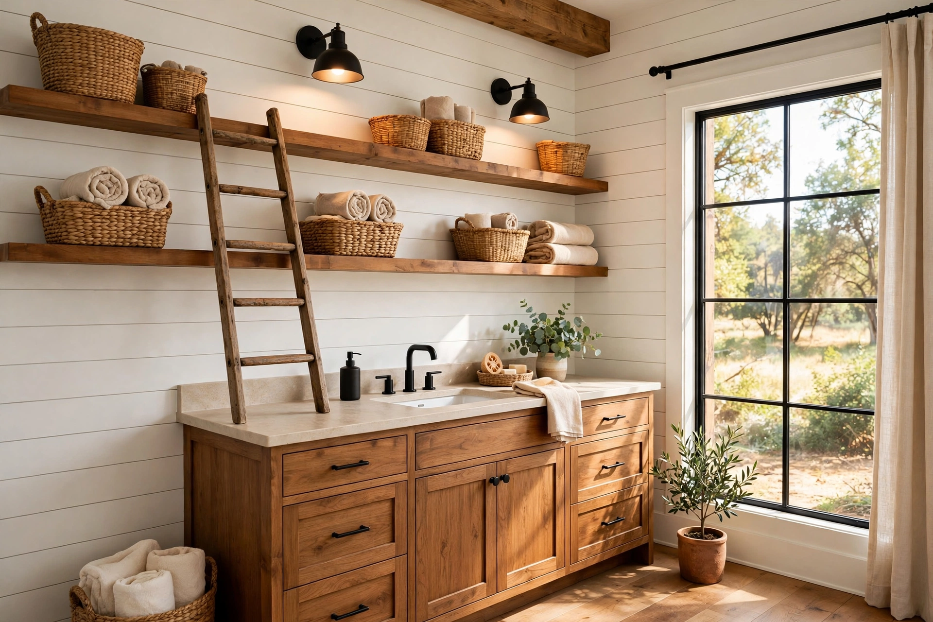 Lean a sliding ladder for high shelves