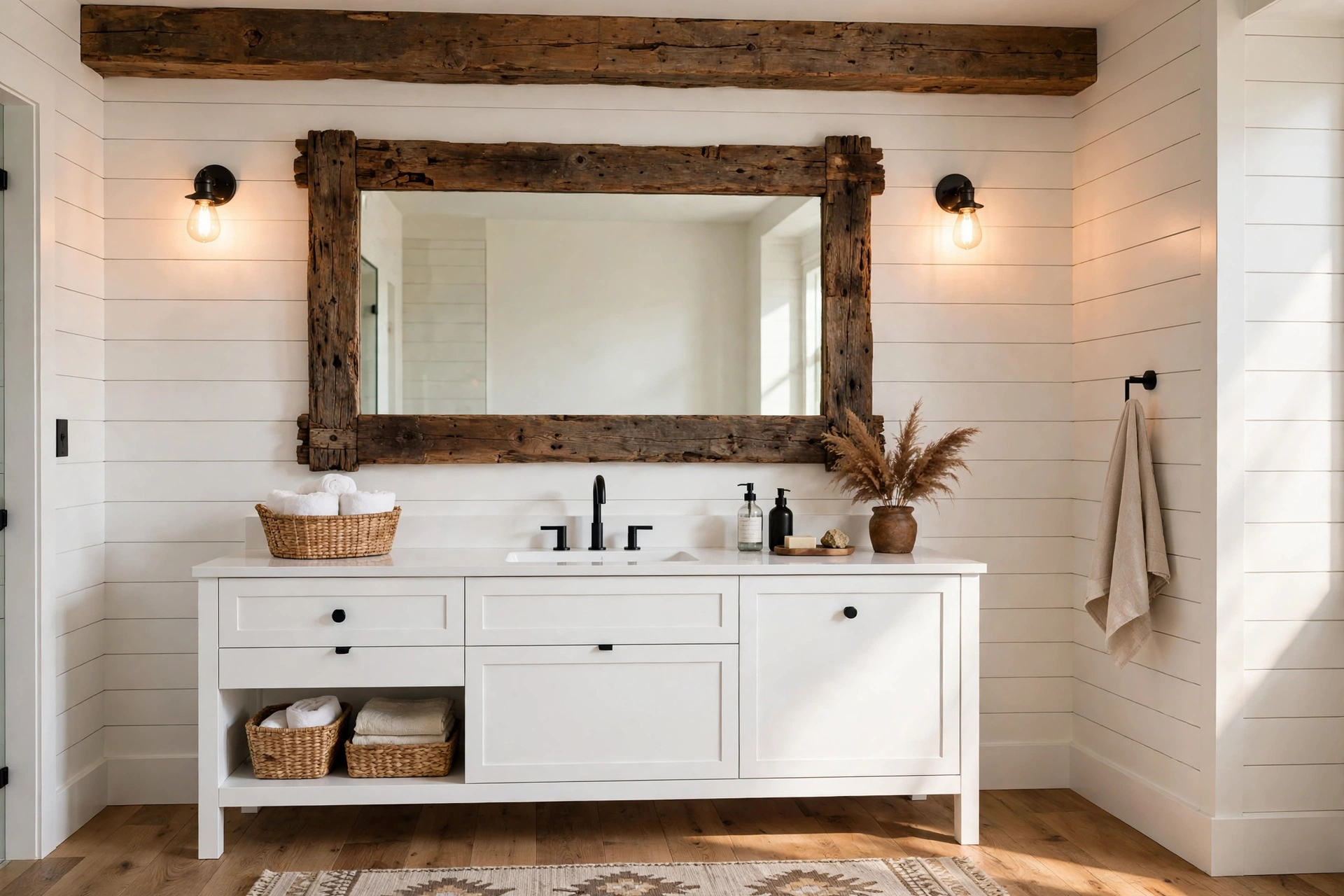 Frame the mirror in reclaimed wood