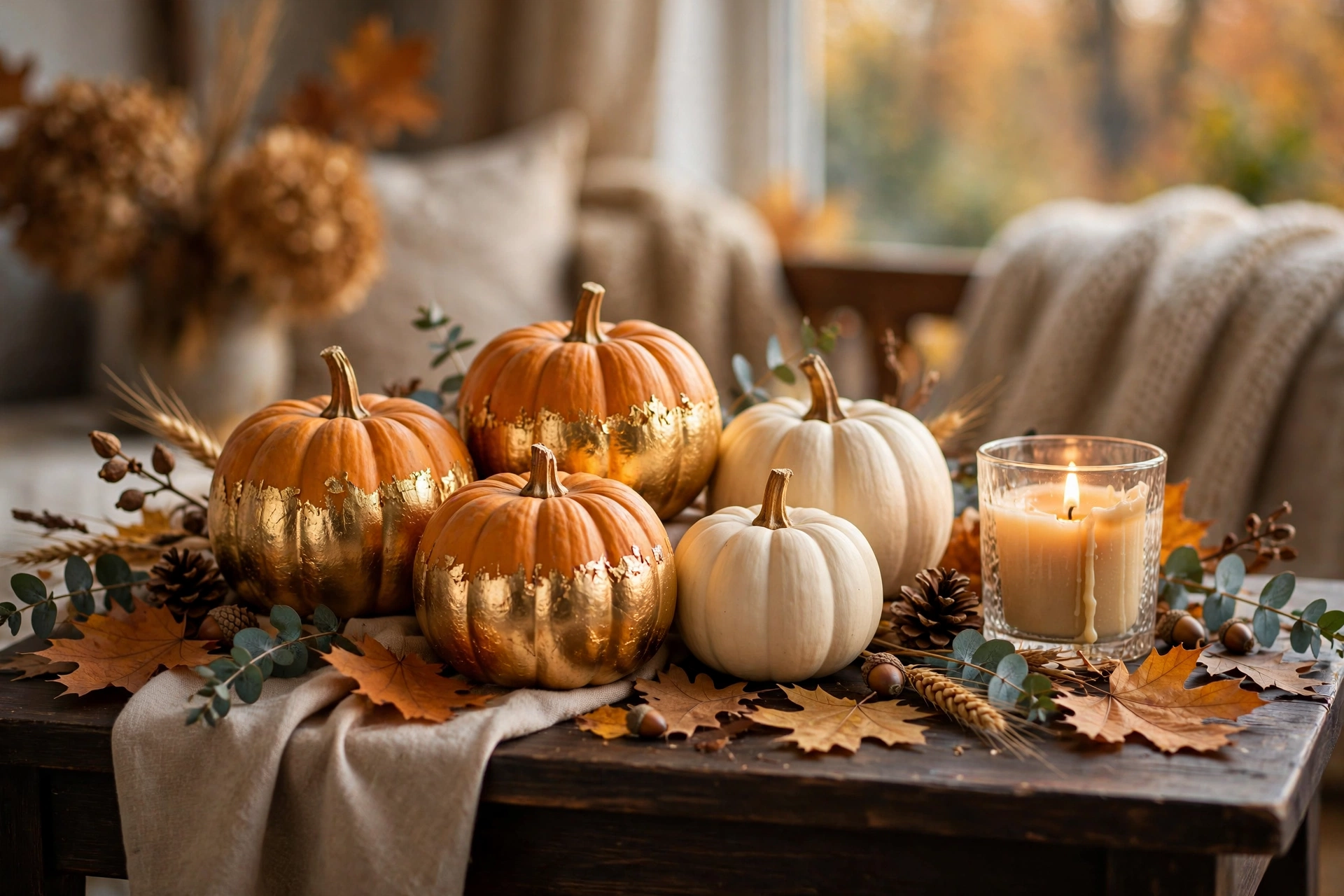 Gold-leaf accent pumpkins
