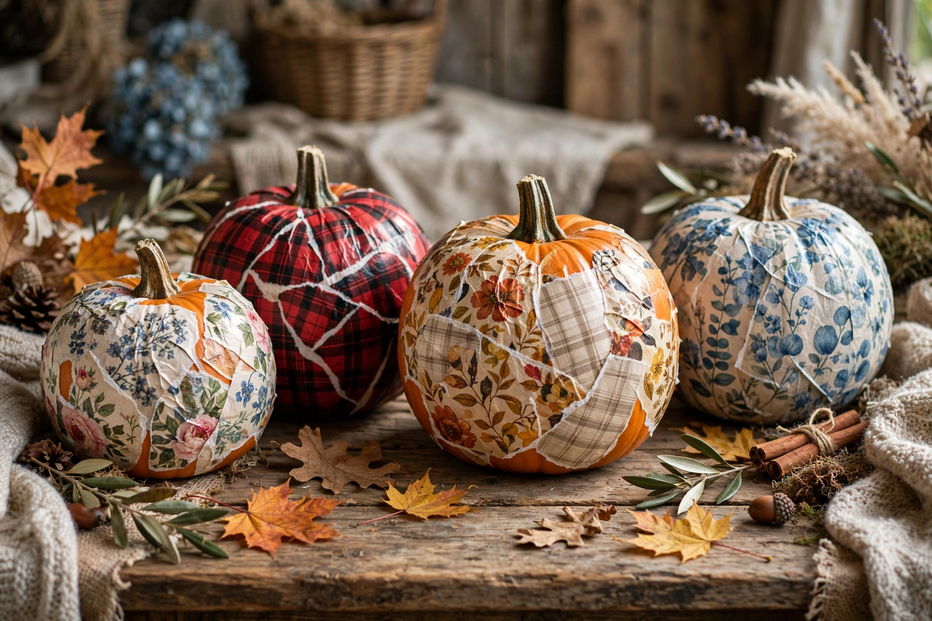 Decoupage pumpkins with napkins