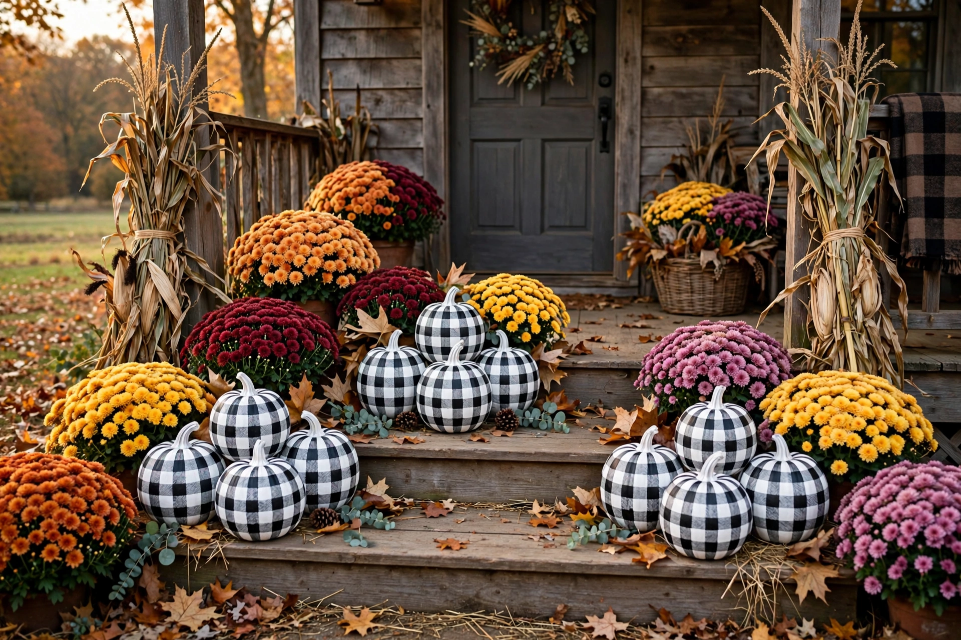 Buffalo-check painted pumpkins