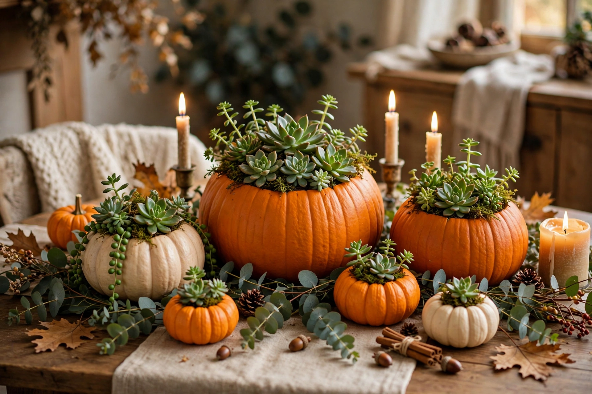 Succulent-topped pumpkins