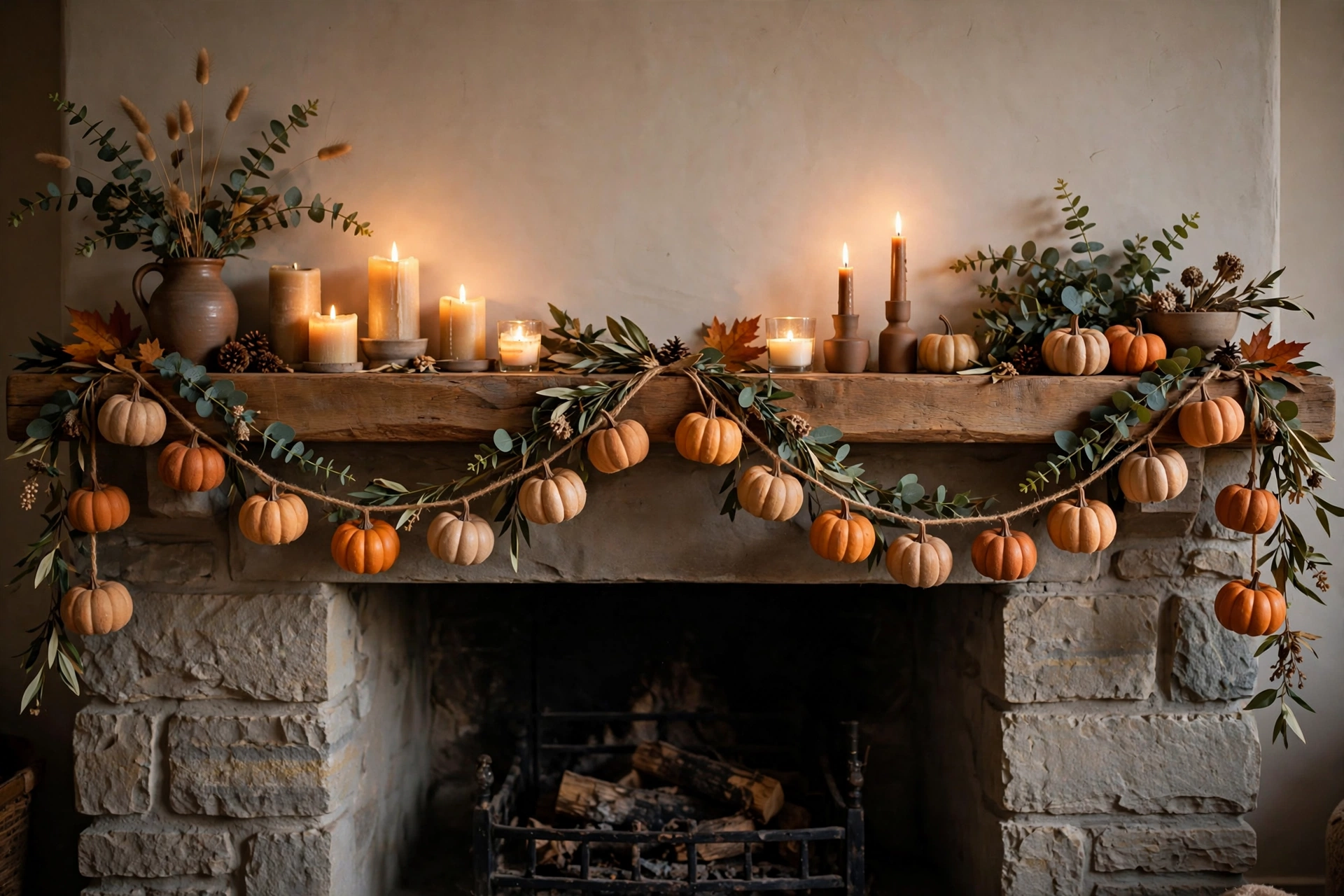 Pumpkin garland for the mantel