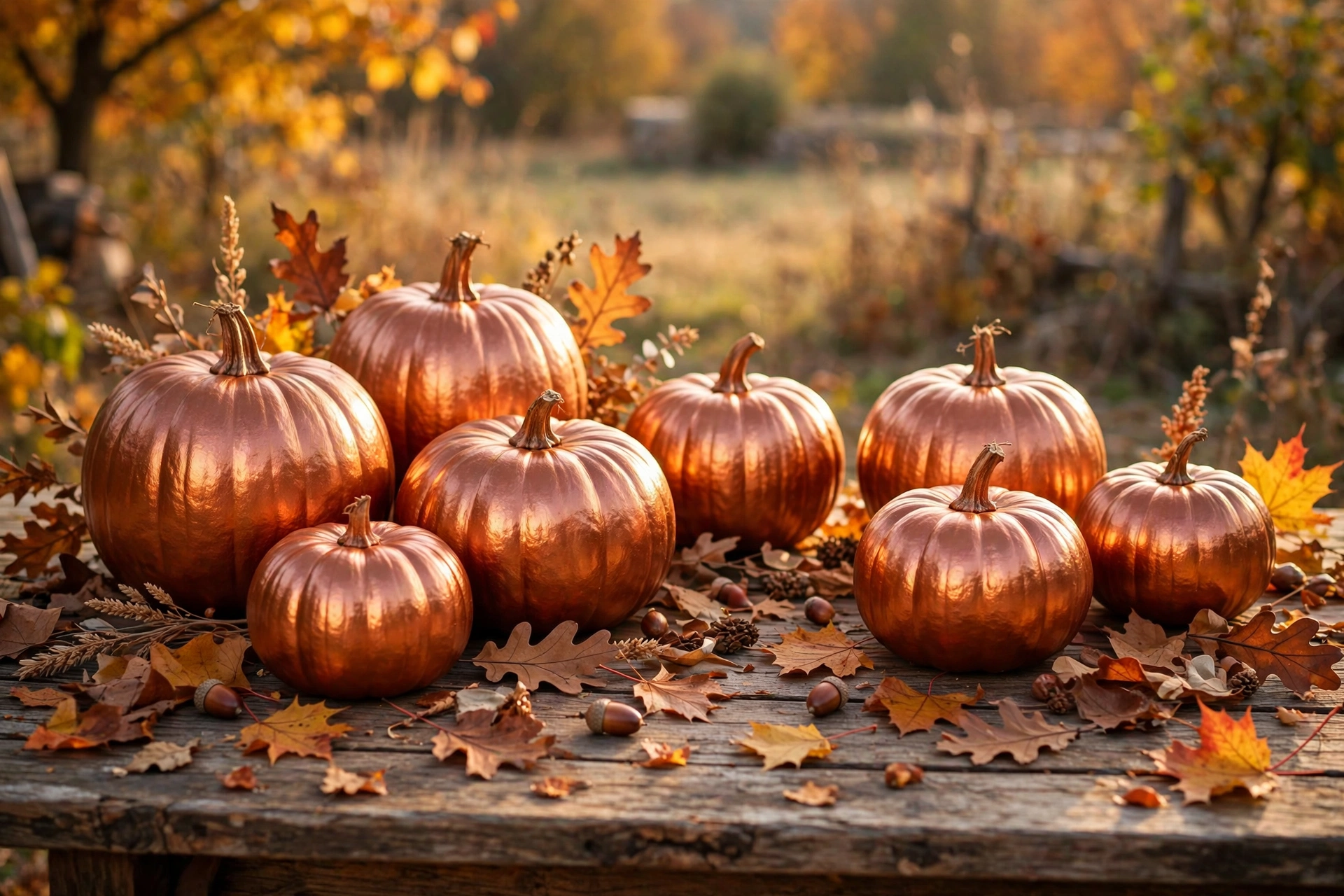 Copper-painted pumpkins