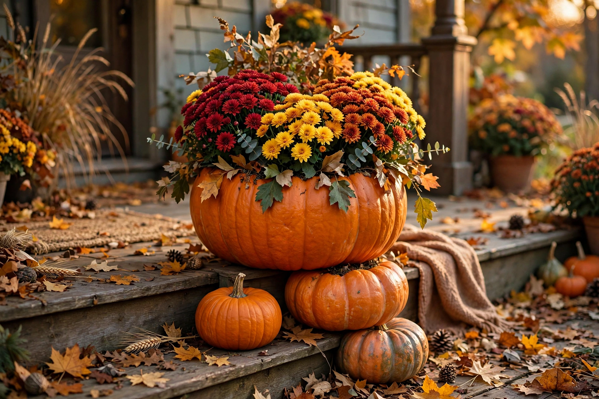Stacked pumpkin planter