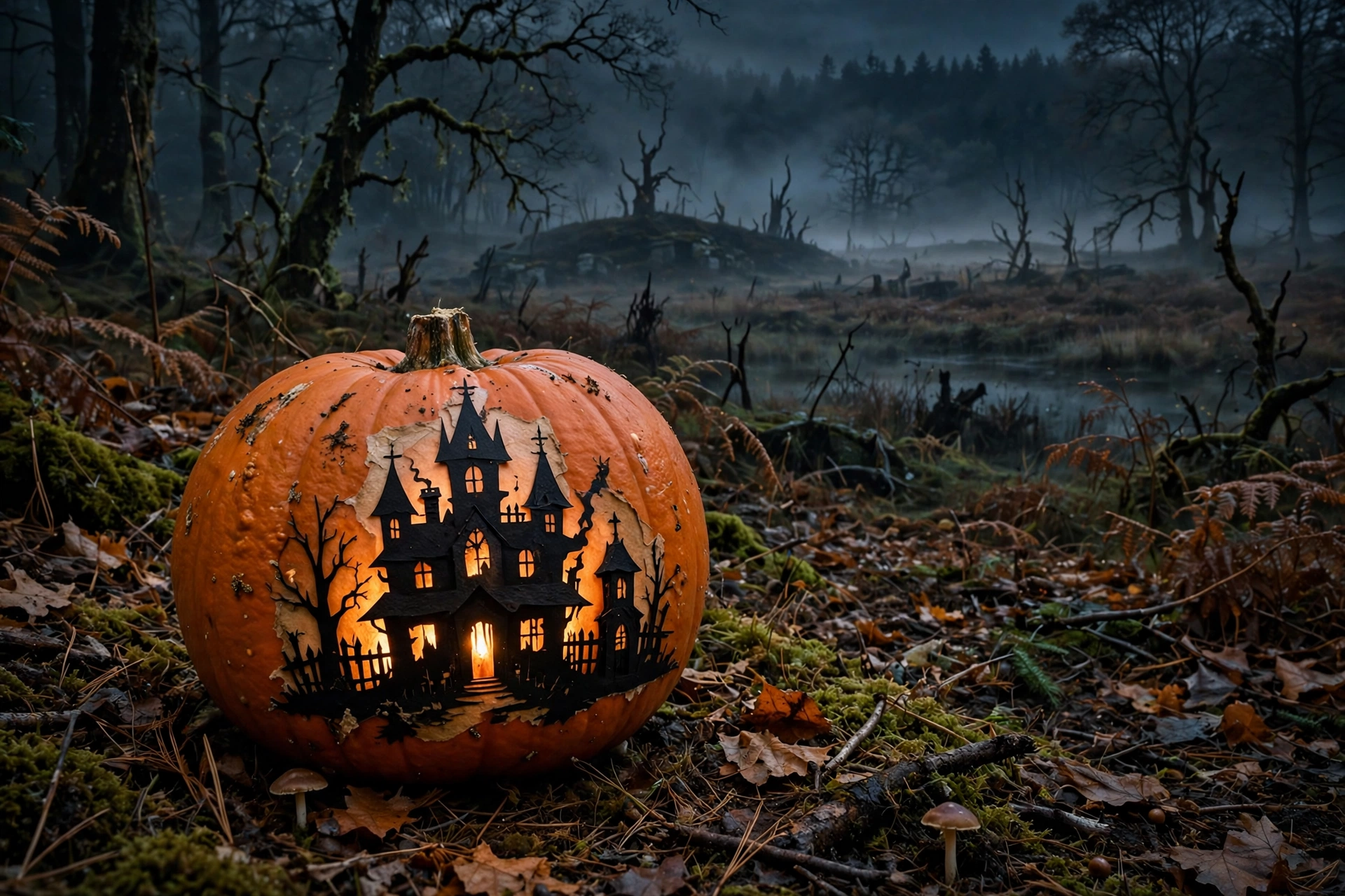 Haunted House Silhouette Pumpkin