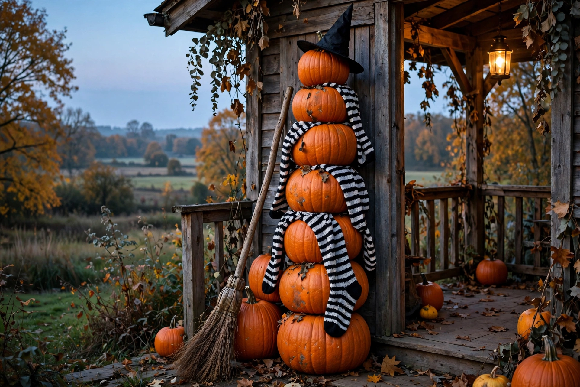 Pumpkin and Broomstick Display