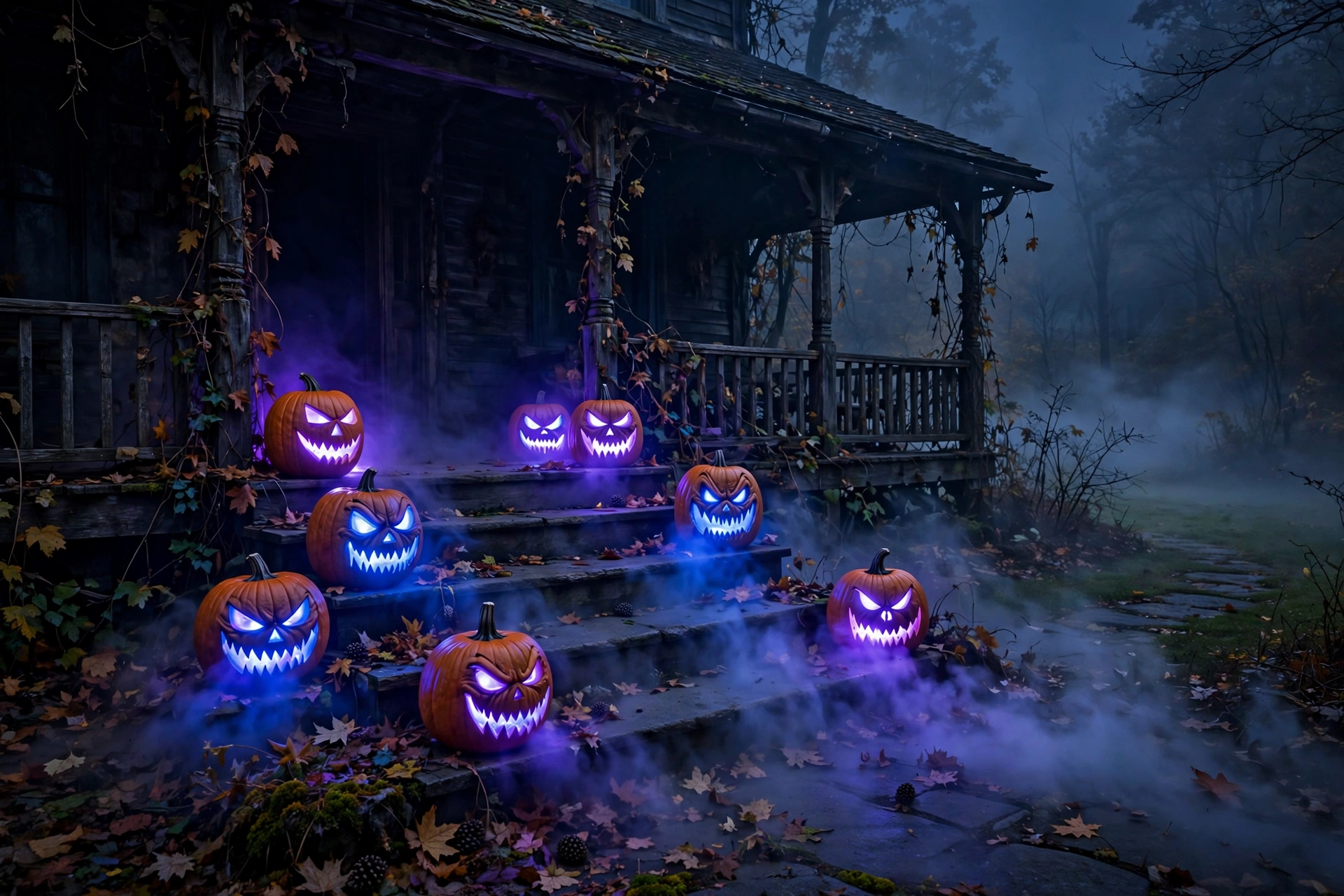 Eerie Blue-Light Pumpkins