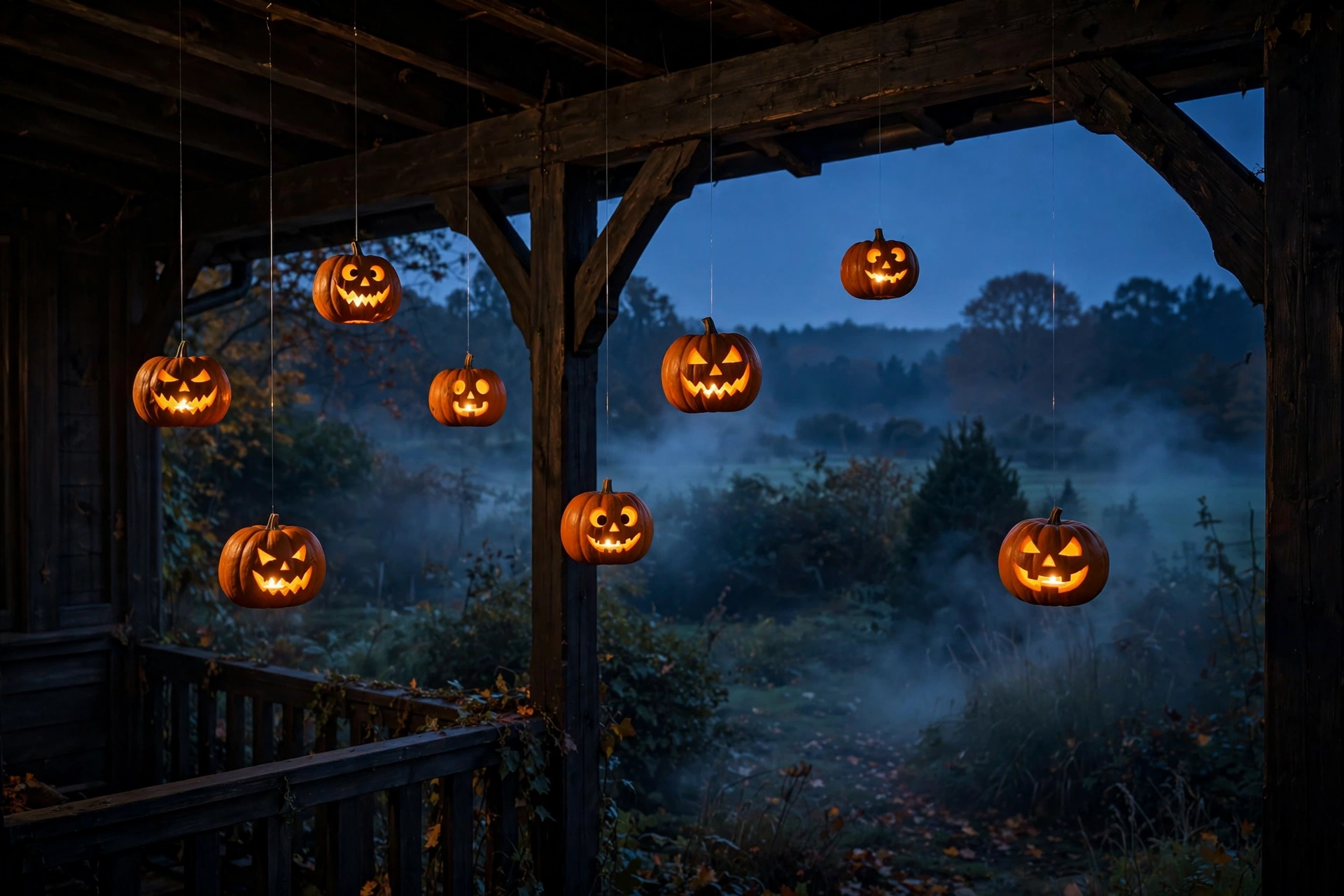 Hanging Carved Pumpkin Chandelier