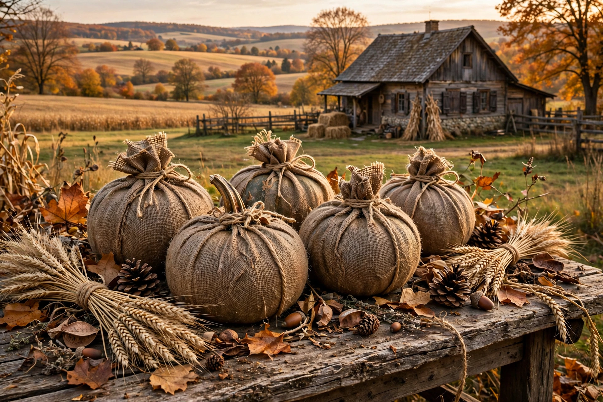 Burlap-Wrapped Pumpkins