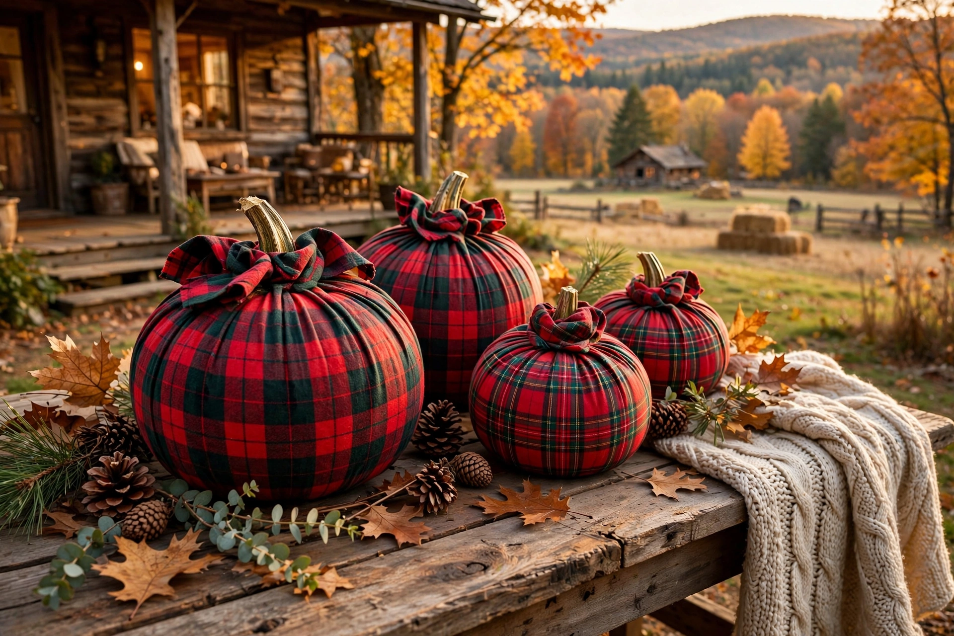 Flannel-Wrapped Pumpkins
