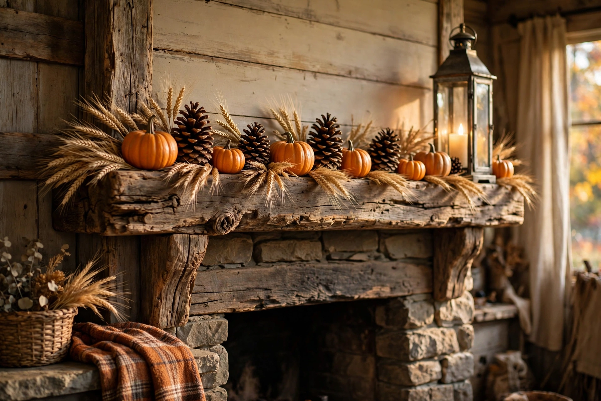 Pinecone-and-Pumpkin Mantel