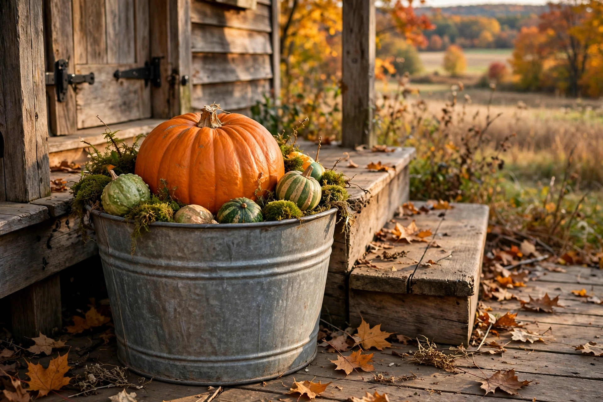 Galvanized Bucket Pumpkin Planter