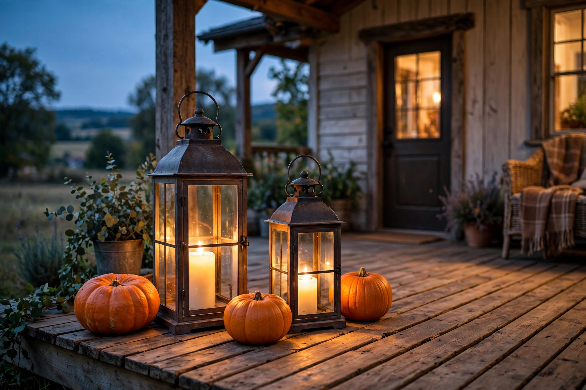 Lantern-and-Pumpkin Porch Cluster