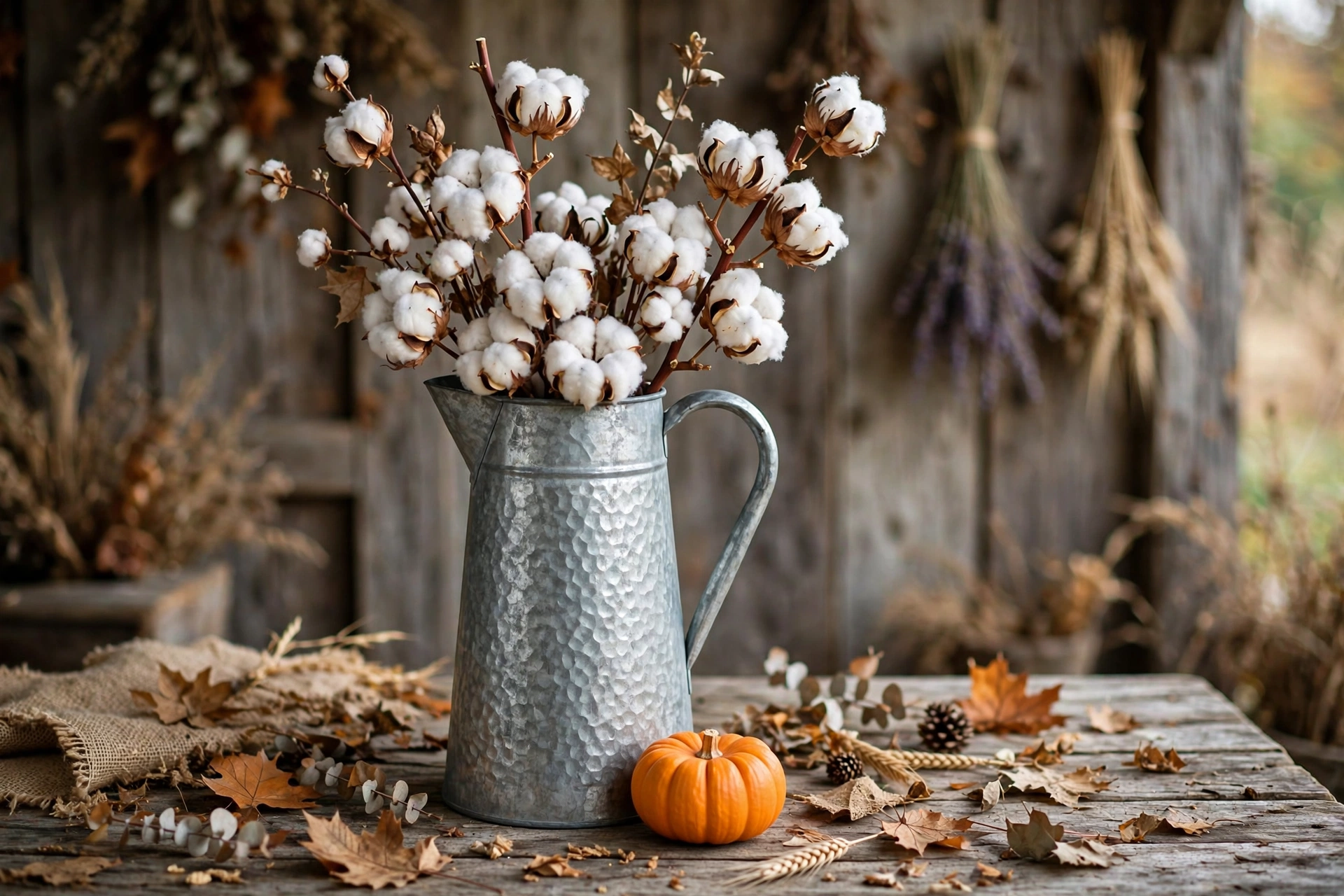 Cotton-Stem Pumpkin Vase Filler
