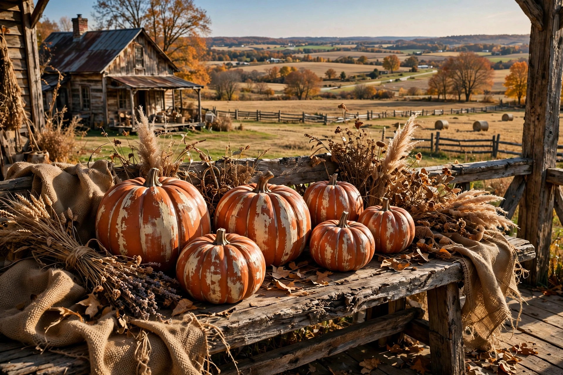 Aged Terracotta-Painted Pumpkins