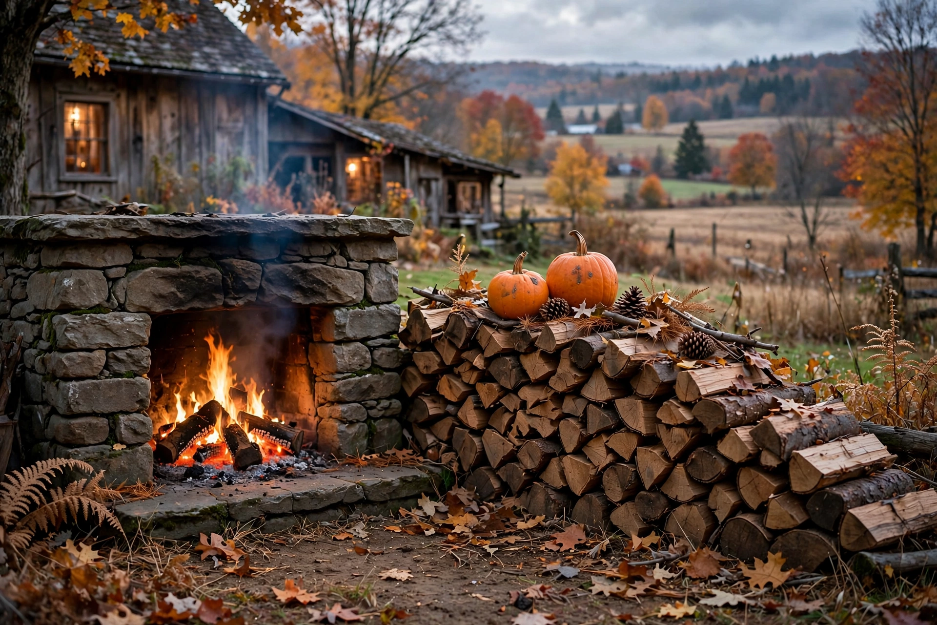 Firewood-Stack Pumpkin Nook