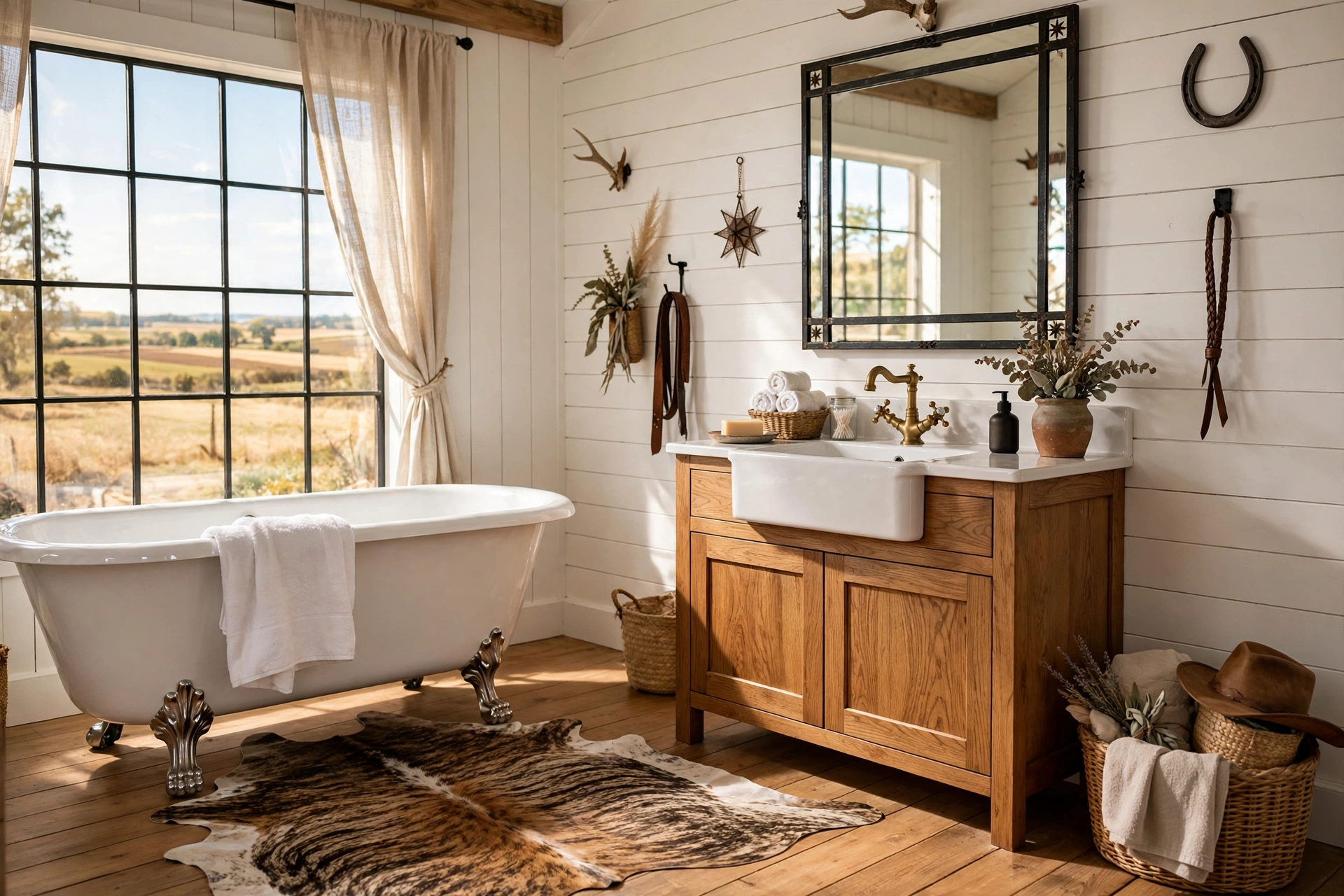 Lay down a cowhide rug