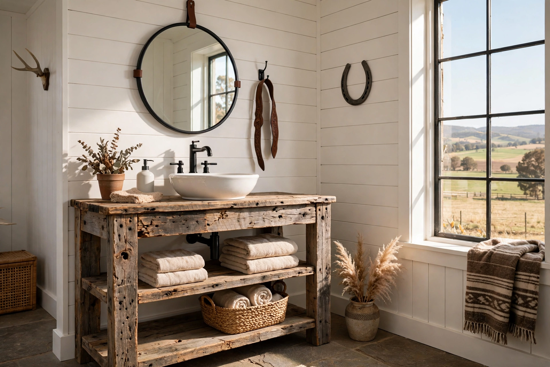 Build the vanity from reclaimed barn wood