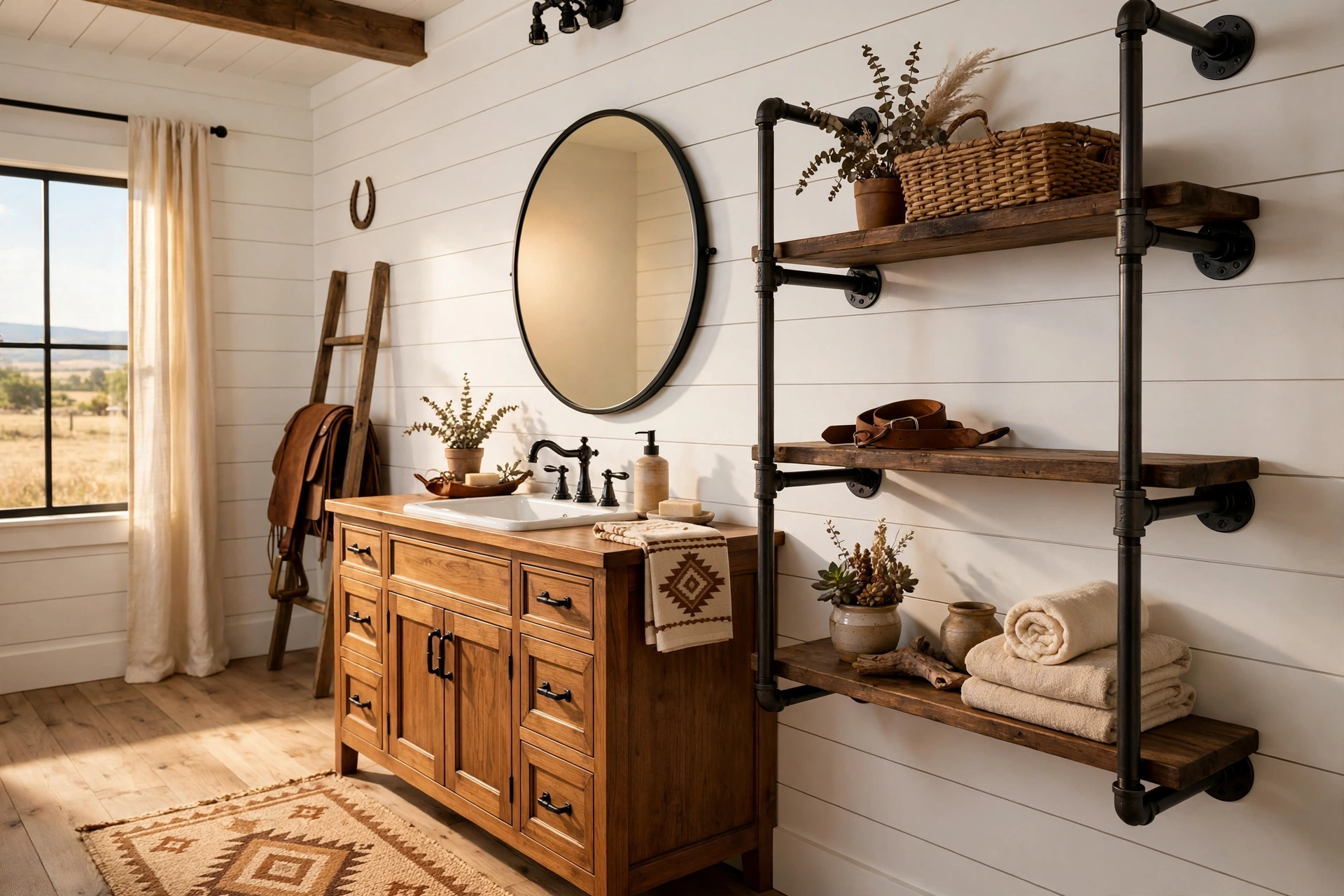Install black metal pipe shelving